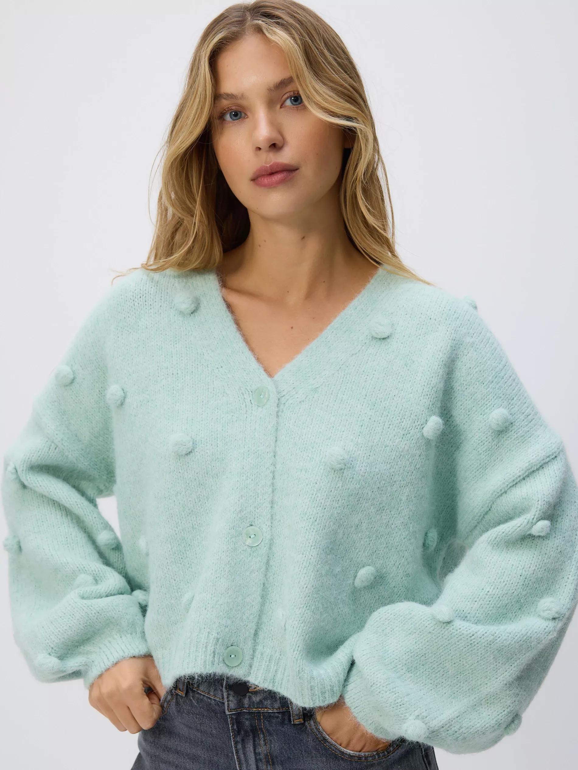 PALE TURQUOISE Cardigan with applications, Turquoise, medium
