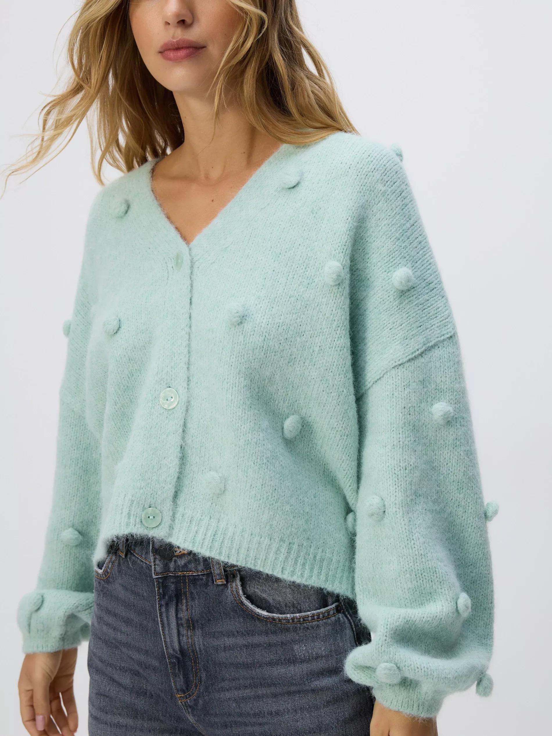 PALE TURQUOISE Cardigan with applications, Turquoise, large image number 3