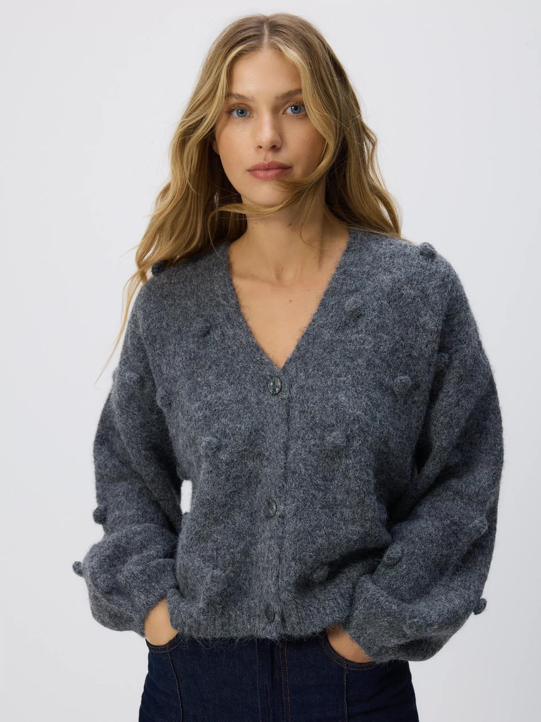 MID GREY Cardigan with applications, Grey, large image number 0