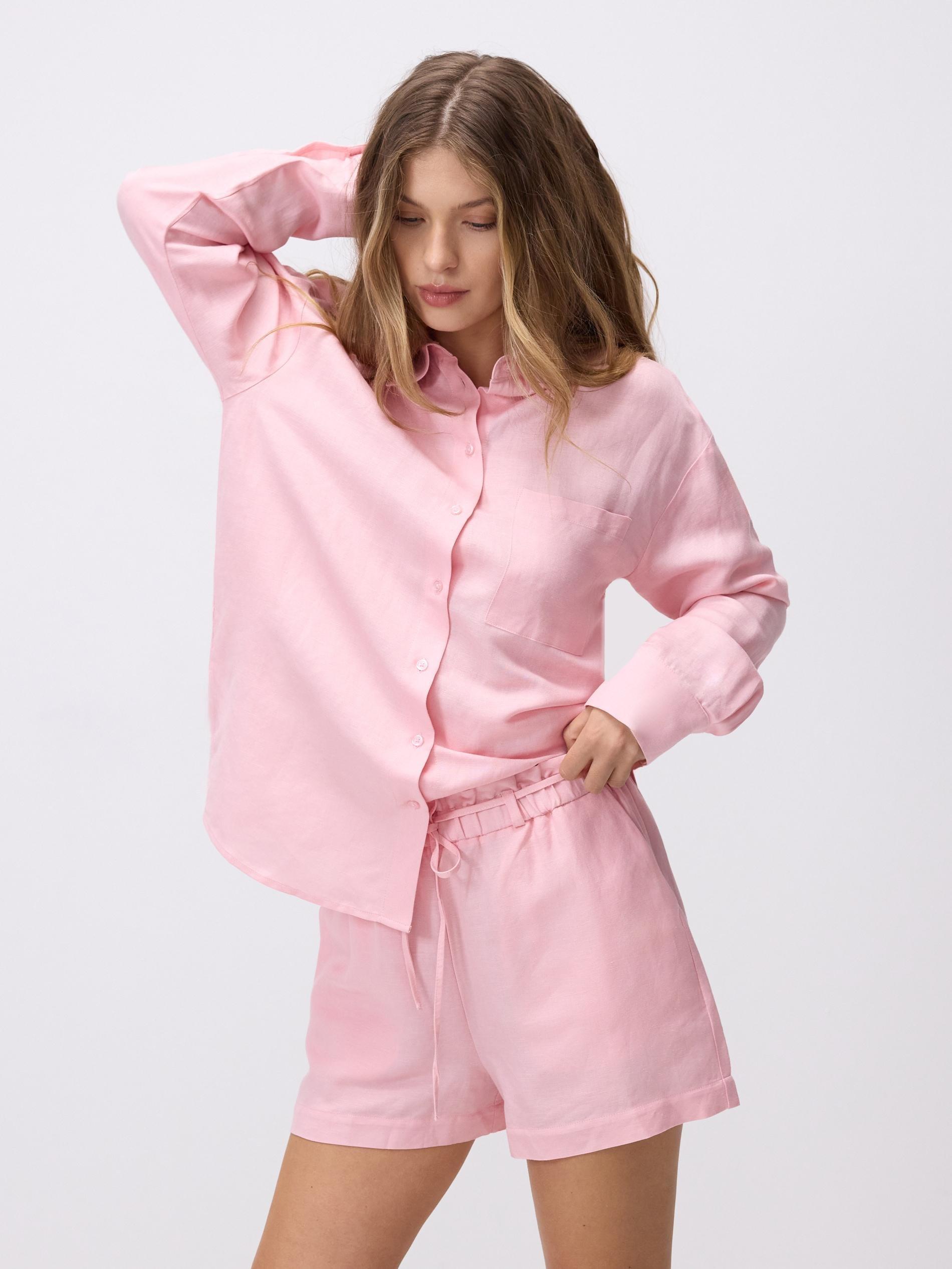 Pink Linen And Viscose Shorts, Pink, large image number 1