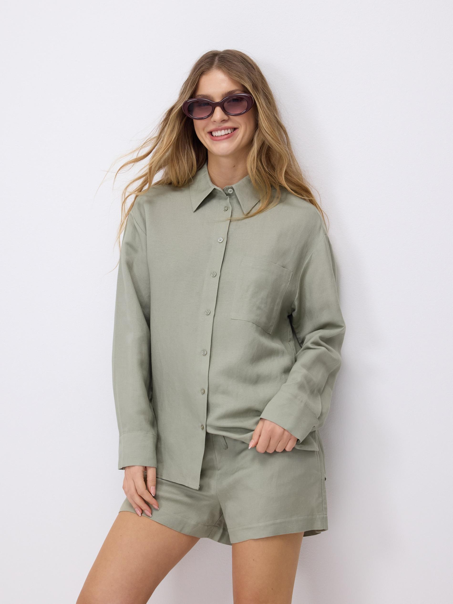 Green Linen And Viscose Shorts, Green, large image number 3