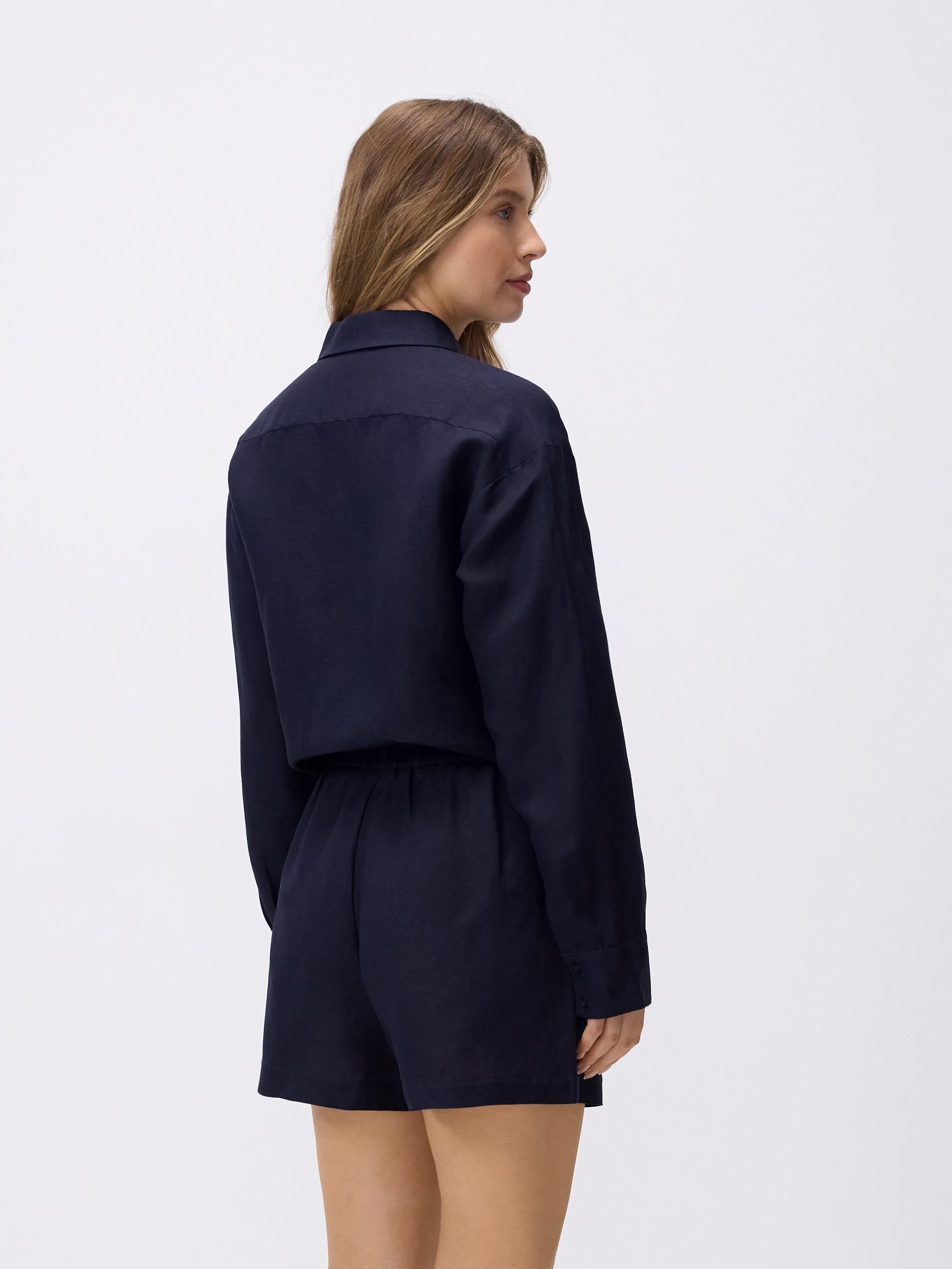 Navy Linen And Viscose Shorts, Navy, medium
