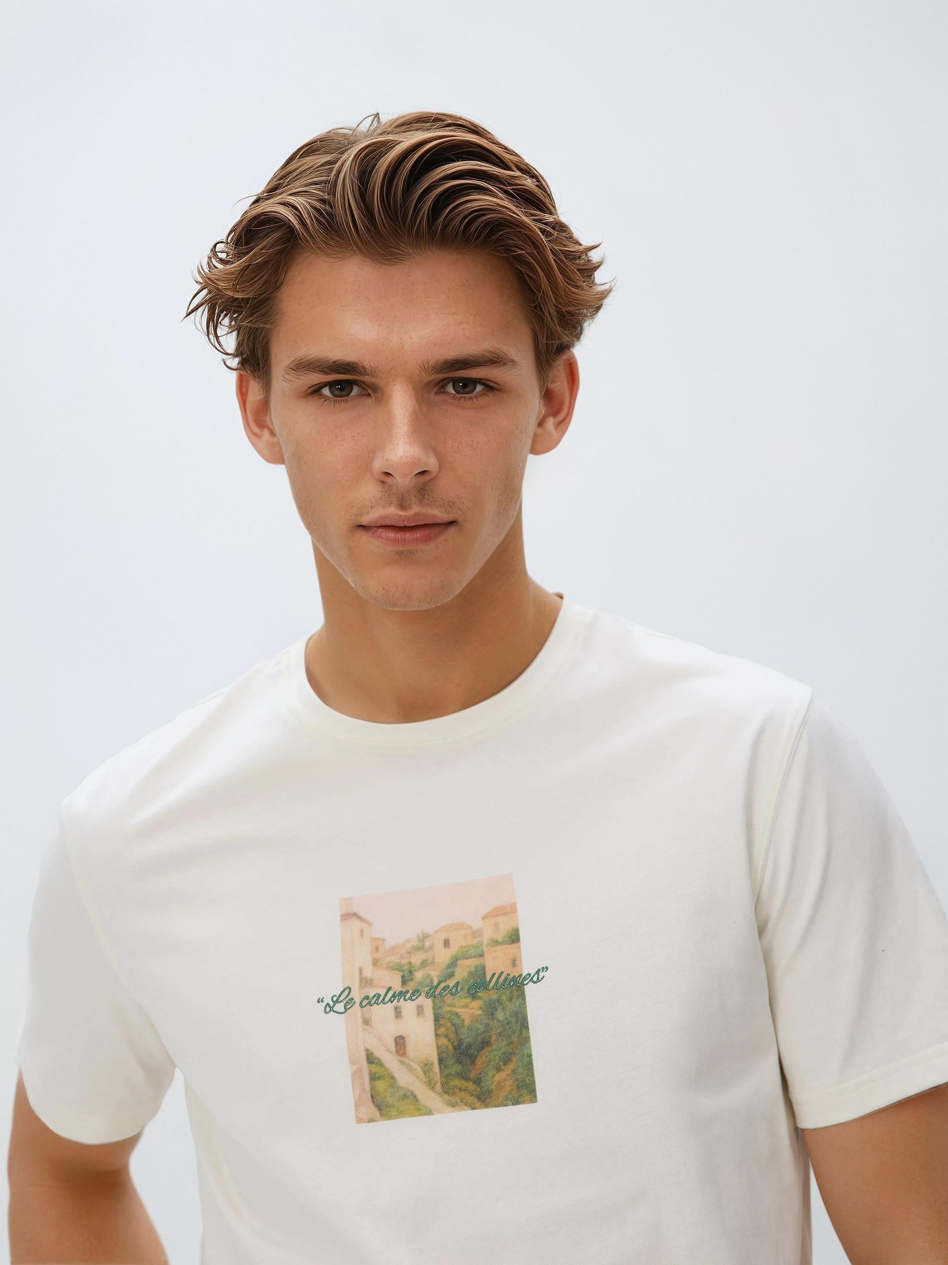 Cream Mercerised Organic Cotton Regular Fit T-Shirt, Ivory, medium