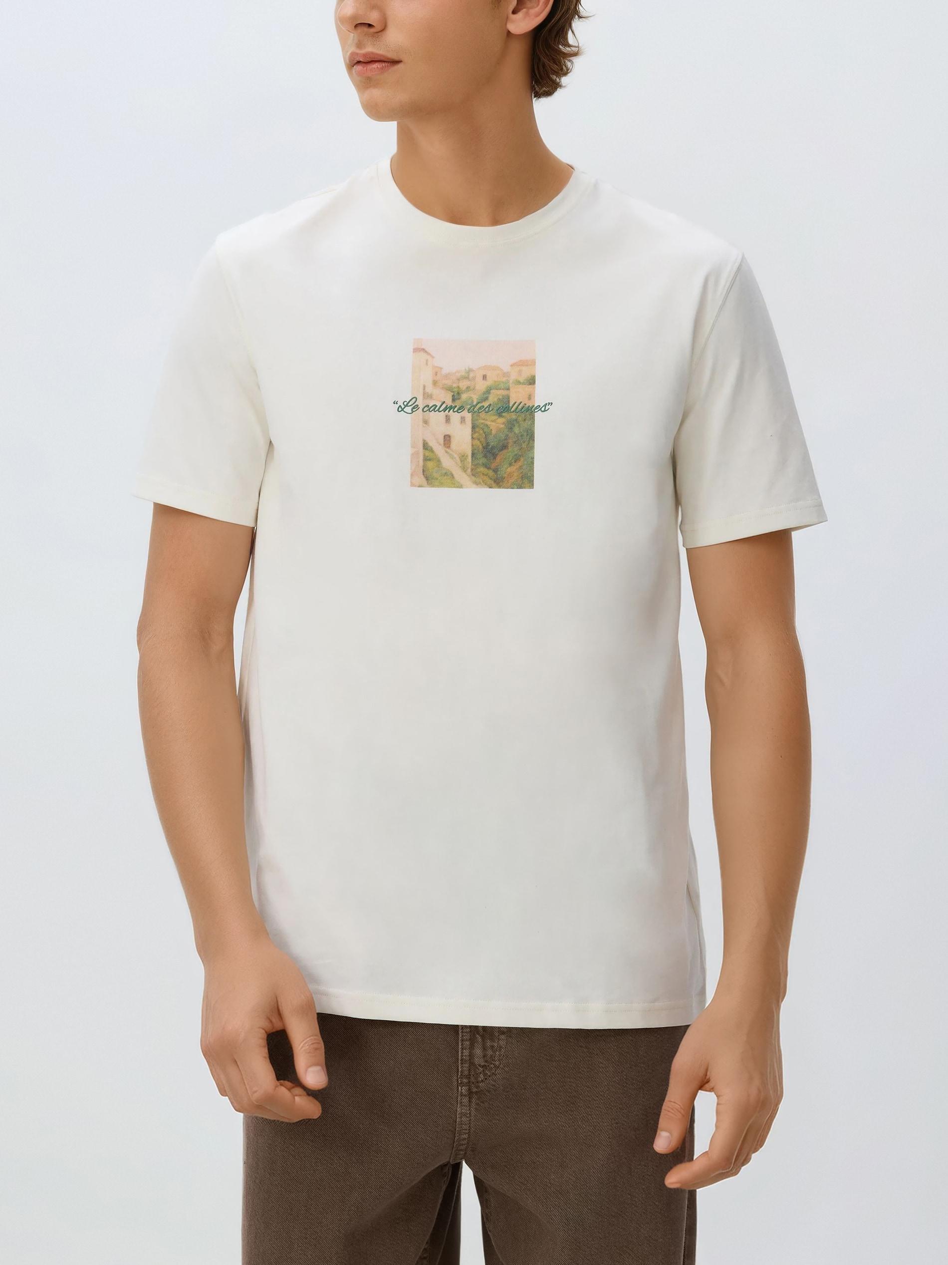Cream Mercerised Organic Cotton Regular Fit T-Shirt, Ivory, medium