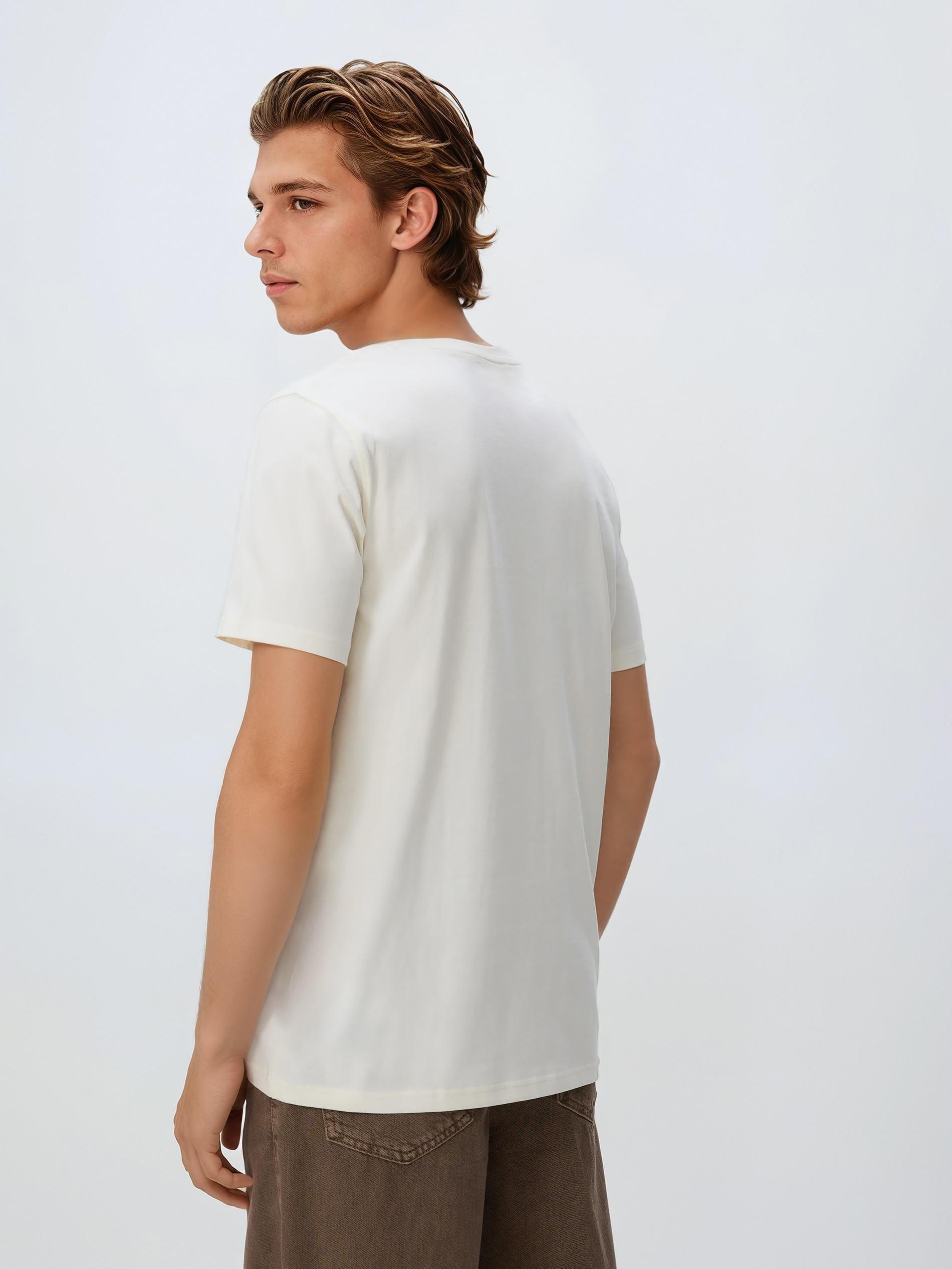 Cream Mercerised Organic Cotton Regular Fit T-Shirt, Ivory, large image number 3