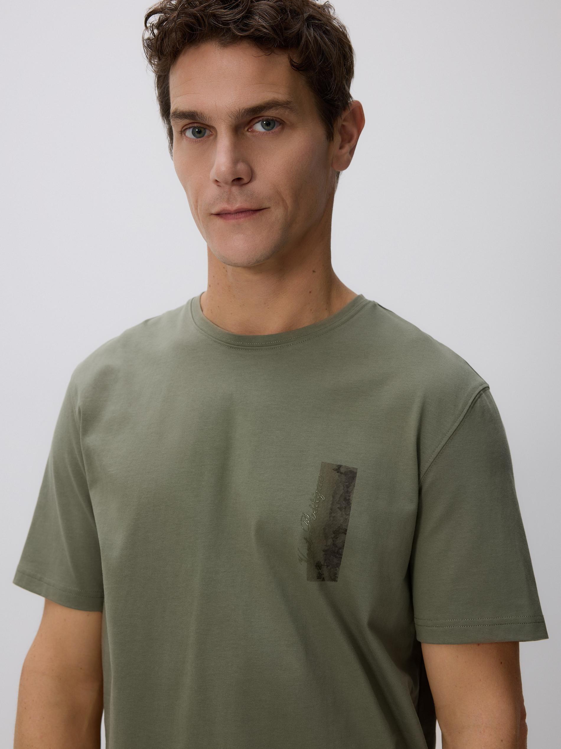 Green Mercerised Organic Cotton Regular Fit T-Shirt, Khaki, medium