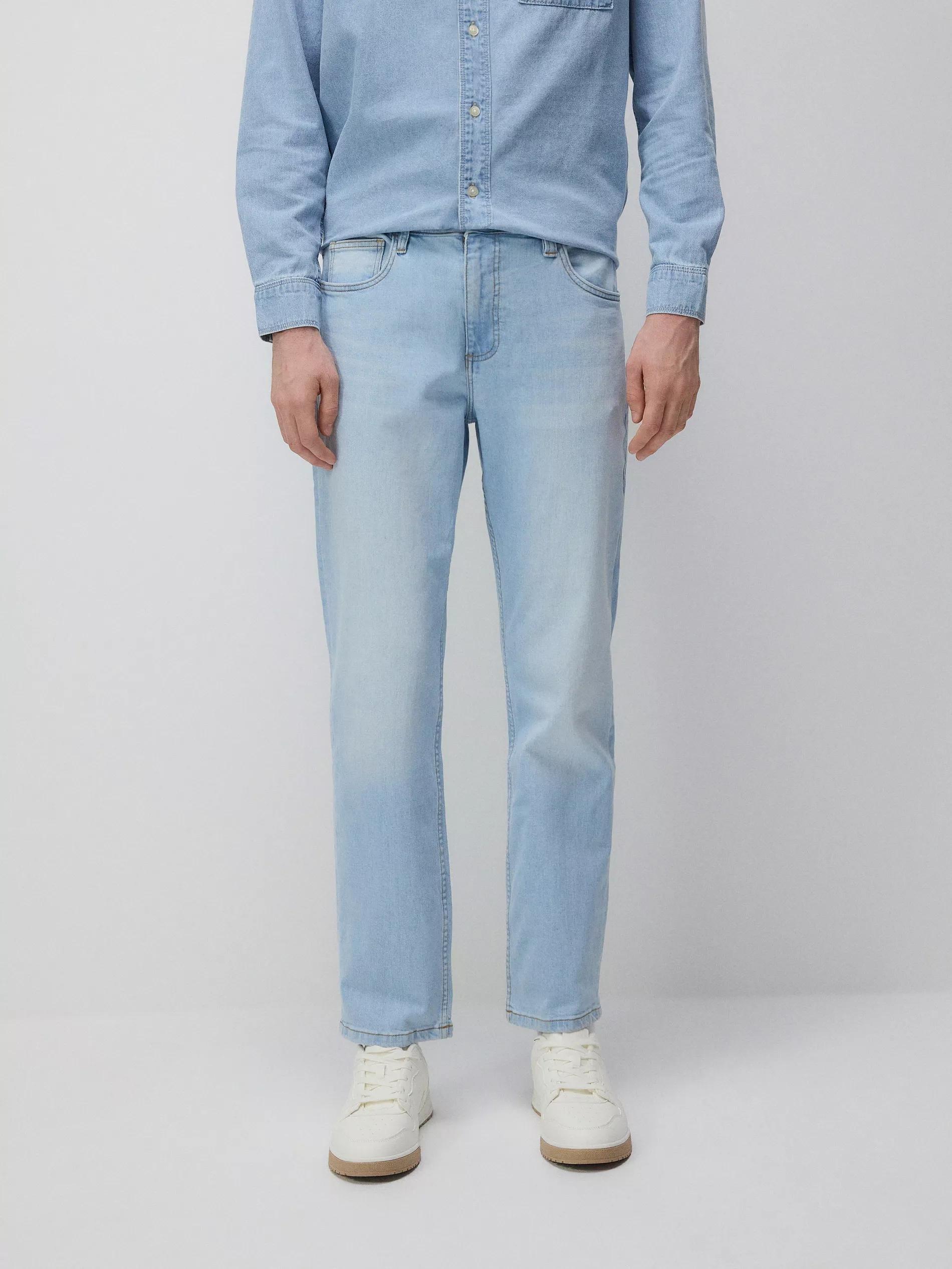 Blue Straight Jeans With Wash Effect, , large image number 1