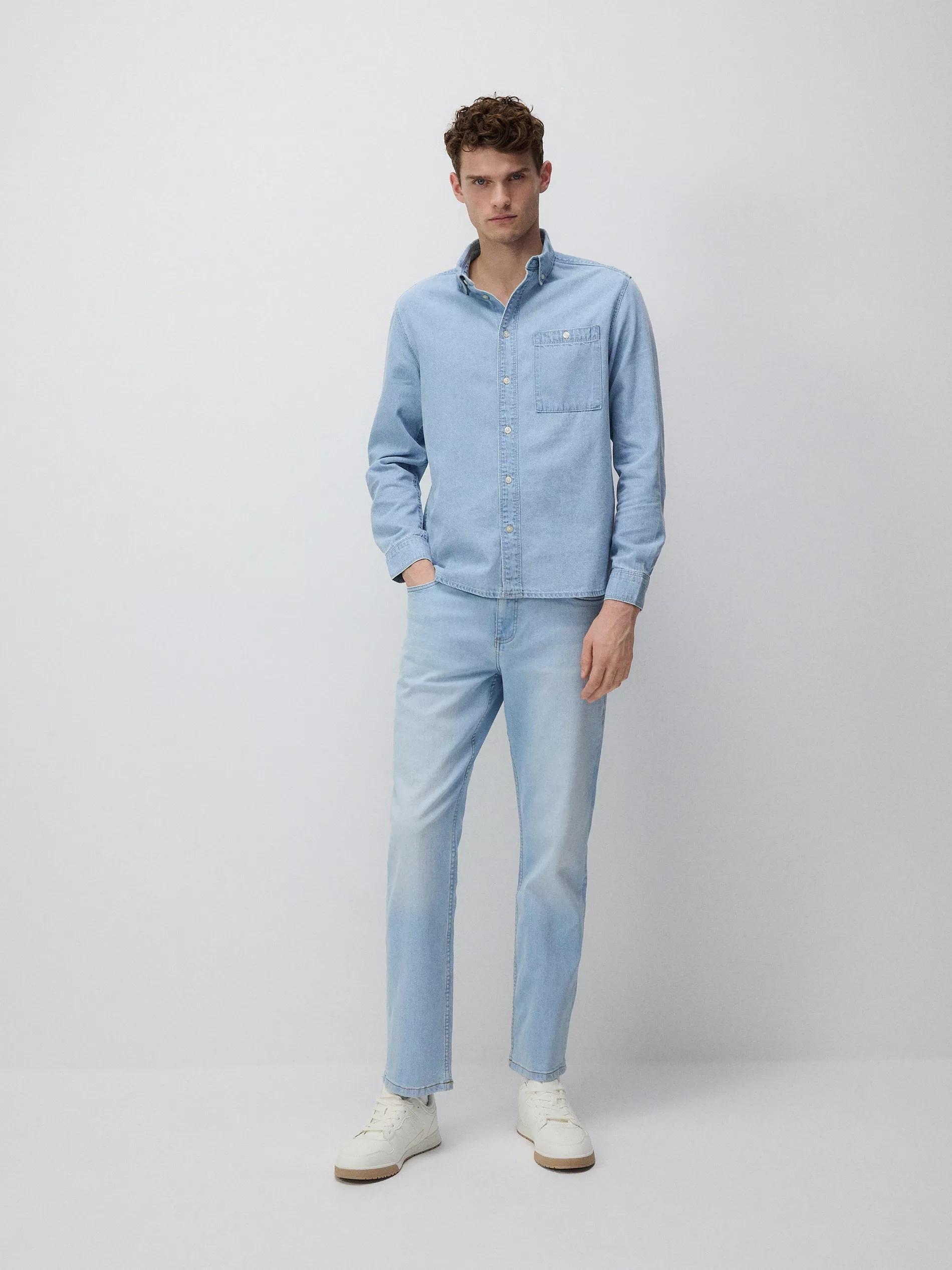Blue Straight Jeans With Wash Effect, , large image number 2