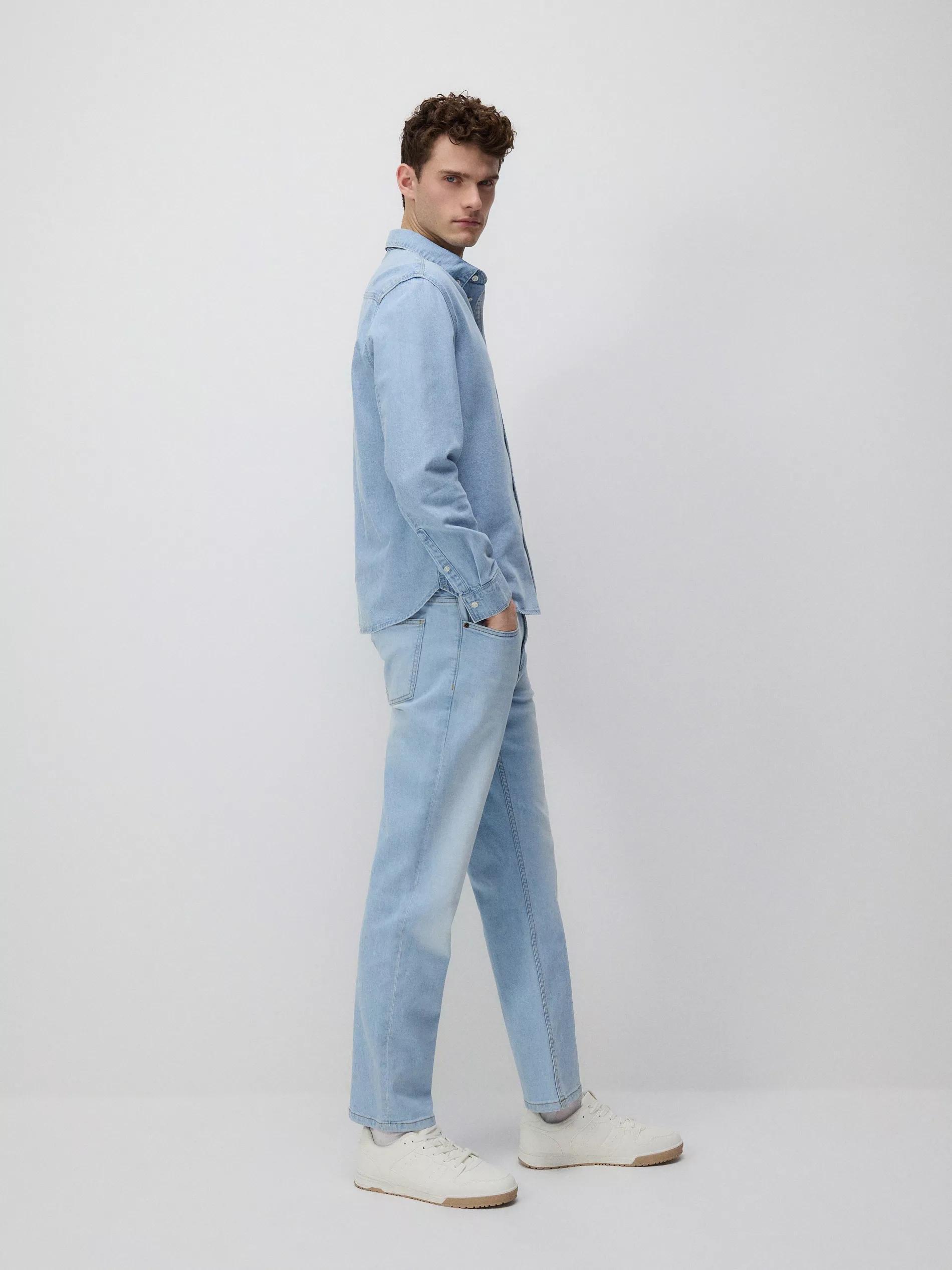 Blue Straight Jeans With Wash Effect, , large image number 3