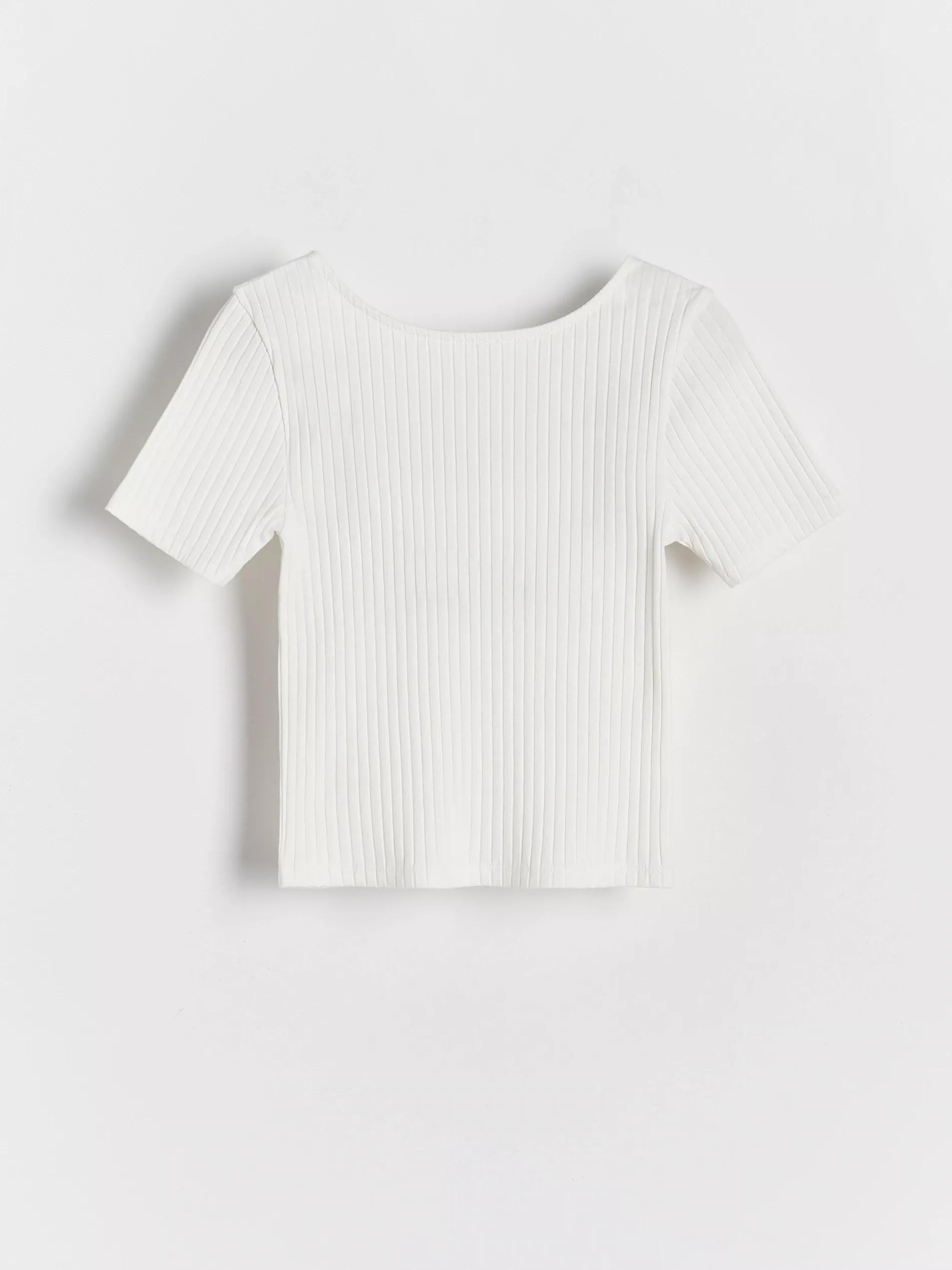 Cream Rib Knit T-Shirt, Kids Girls, , large image number 0