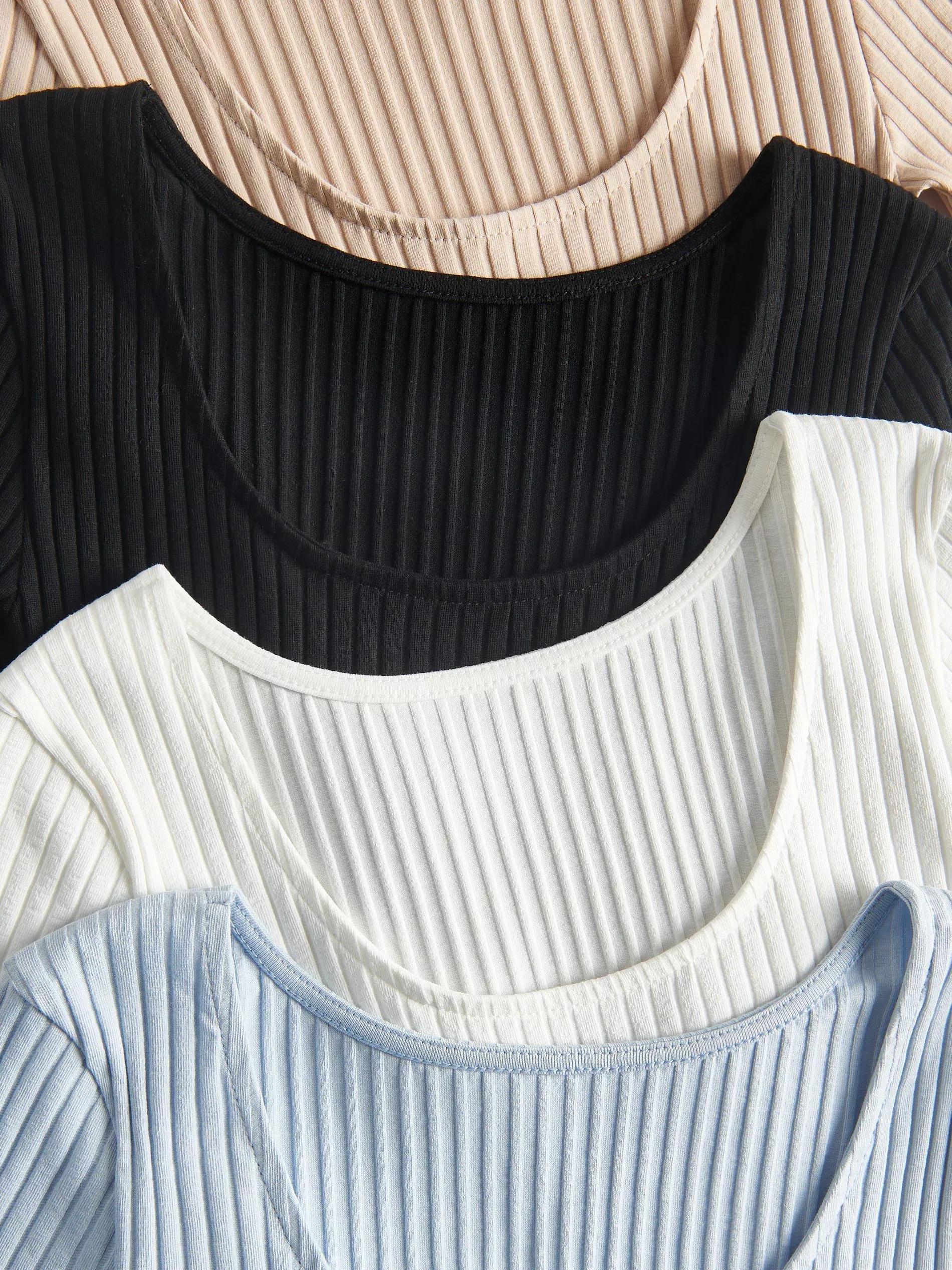 Cream Rib Knit T-Shirt, Kids Girls, , large image number 3