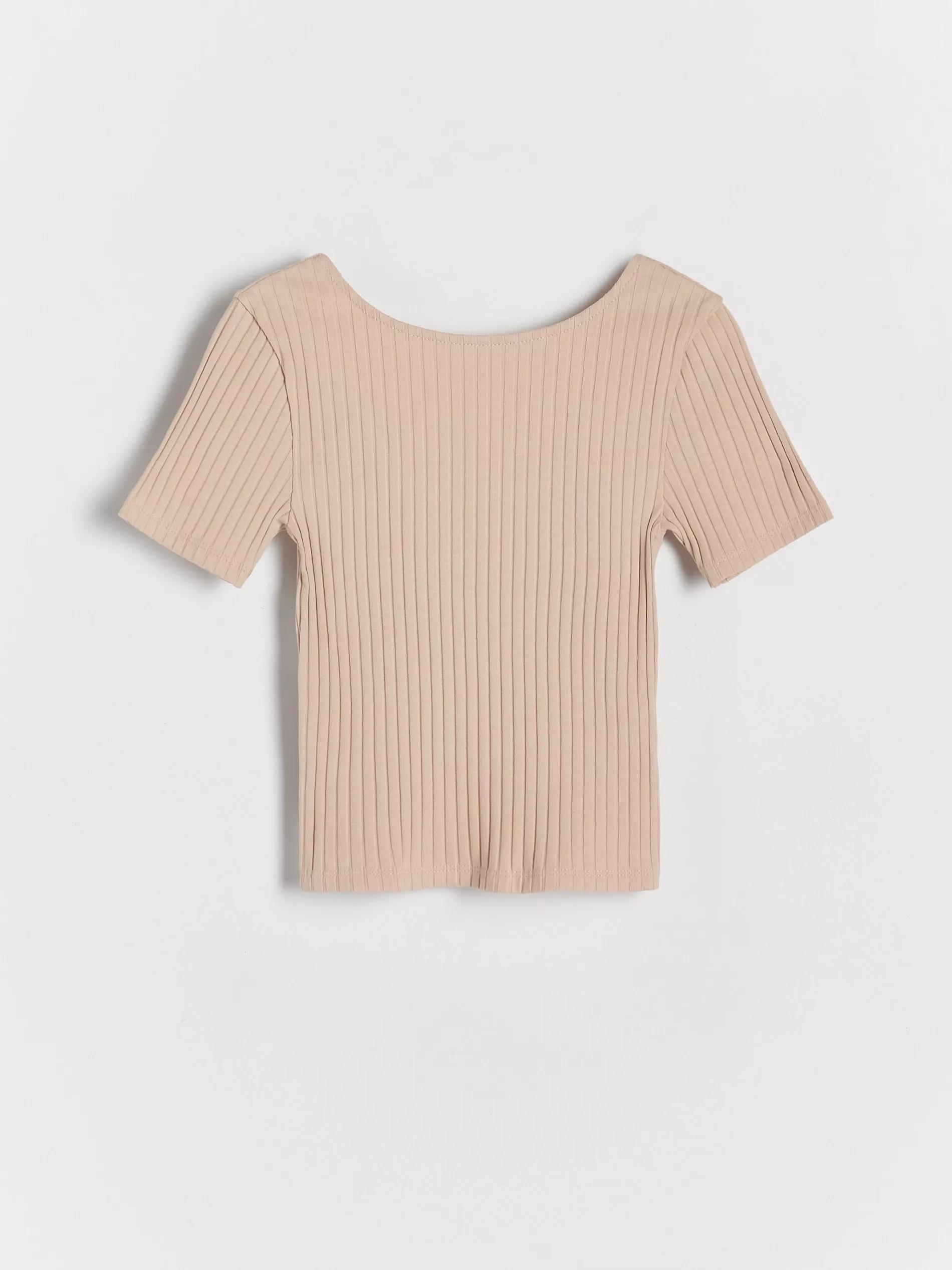 Beige Rib Knit T-Shirt, Kids Girls, , large image number 0