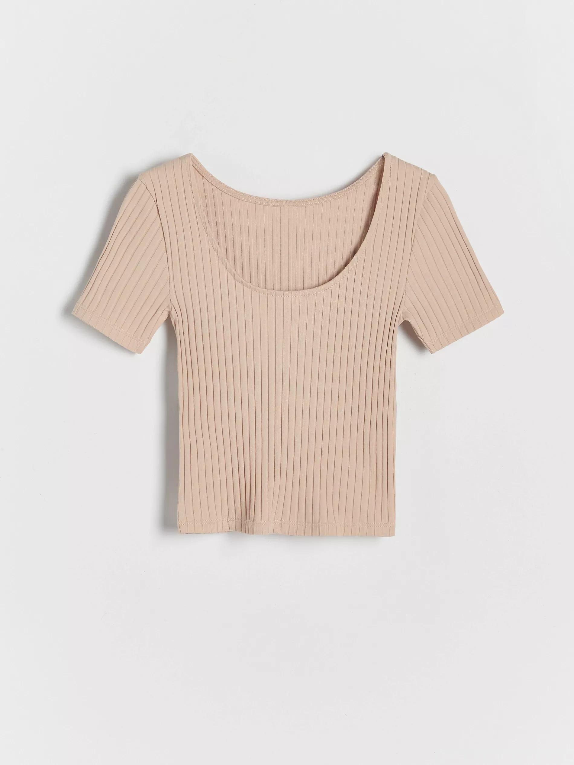 Beige Rib Knit T-Shirt, Kids Girls, , large image number 1