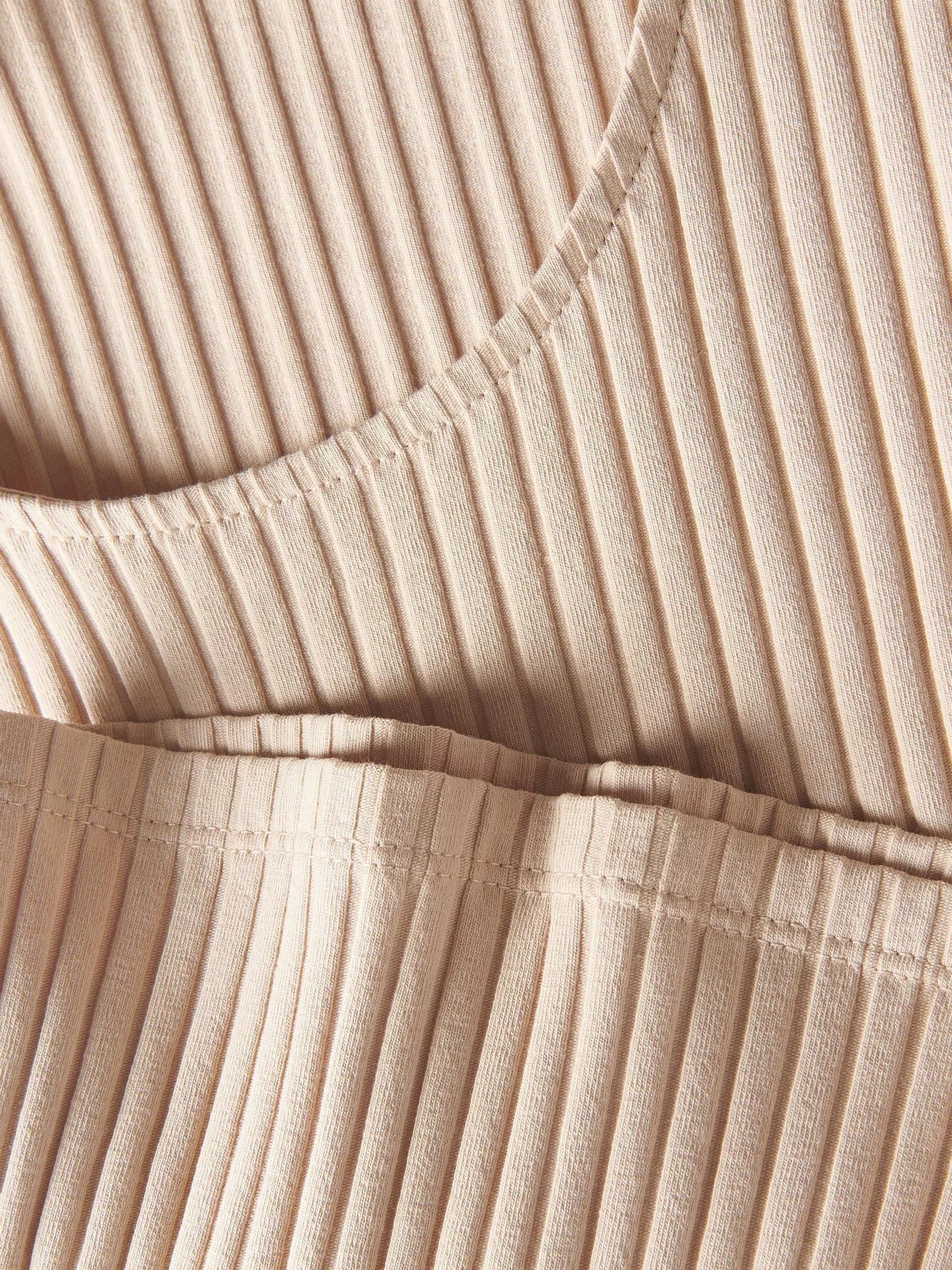Beige Rib Knit T-Shirt, Kids Girls, , large image number 2