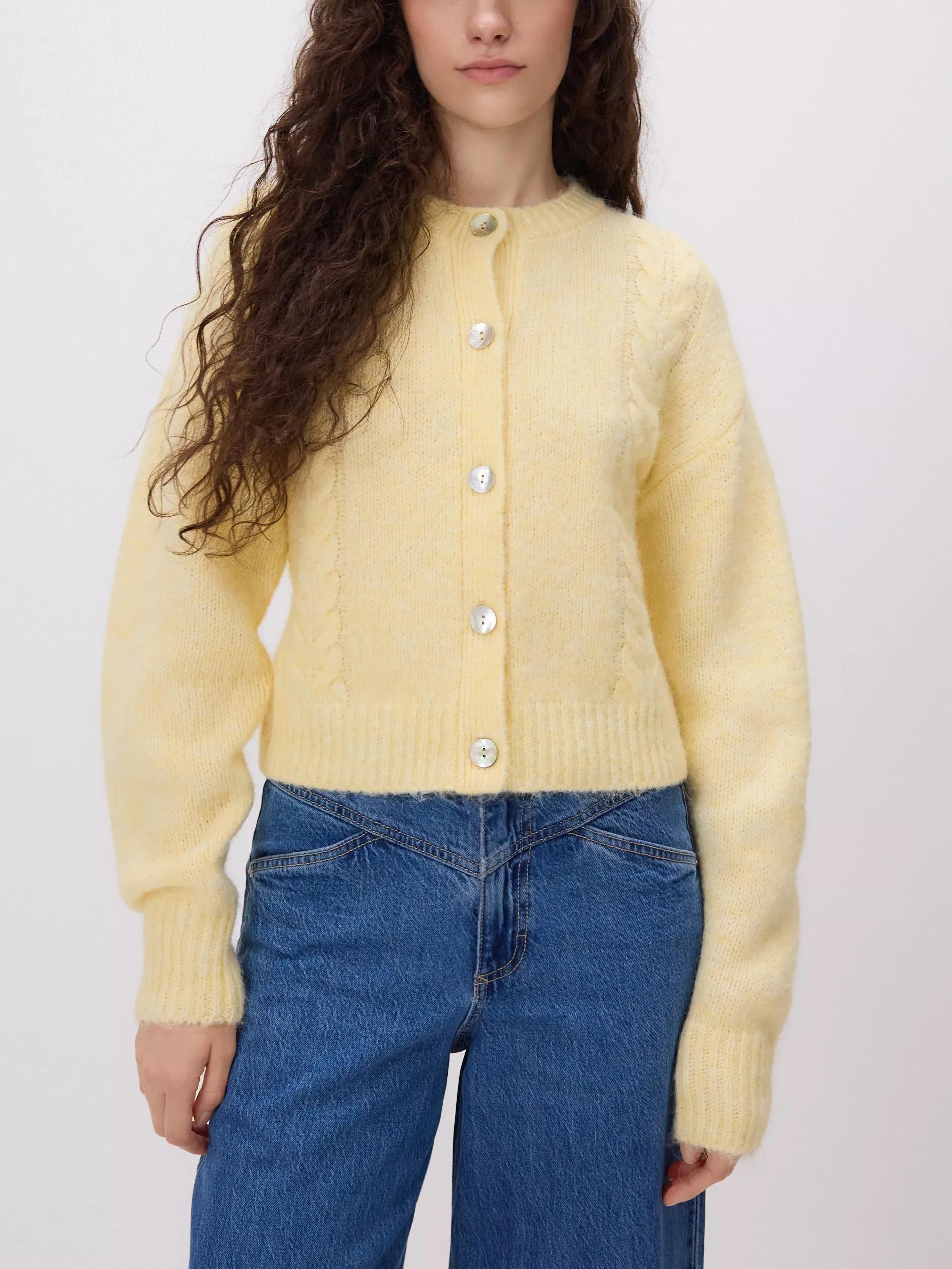 Yellow Decorative Knit Cardigan, Yellow, medium