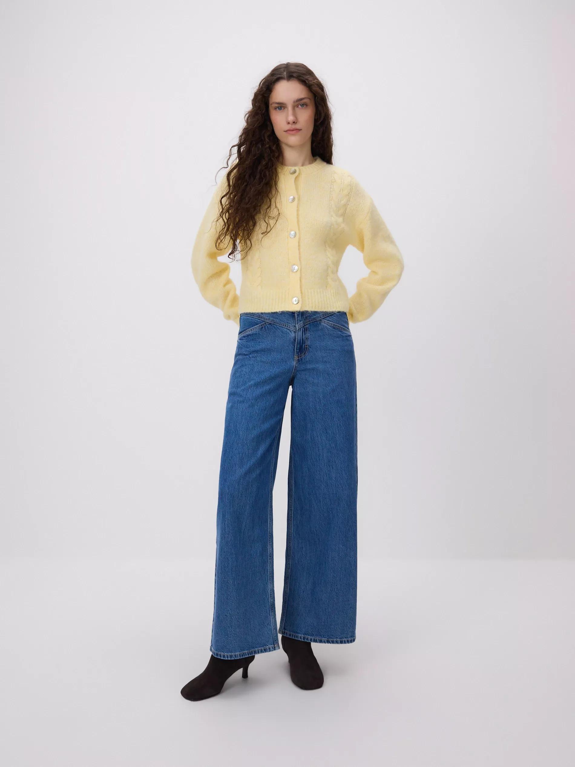 Yellow Decorative Knit Cardigan, Yellow, large image number 2