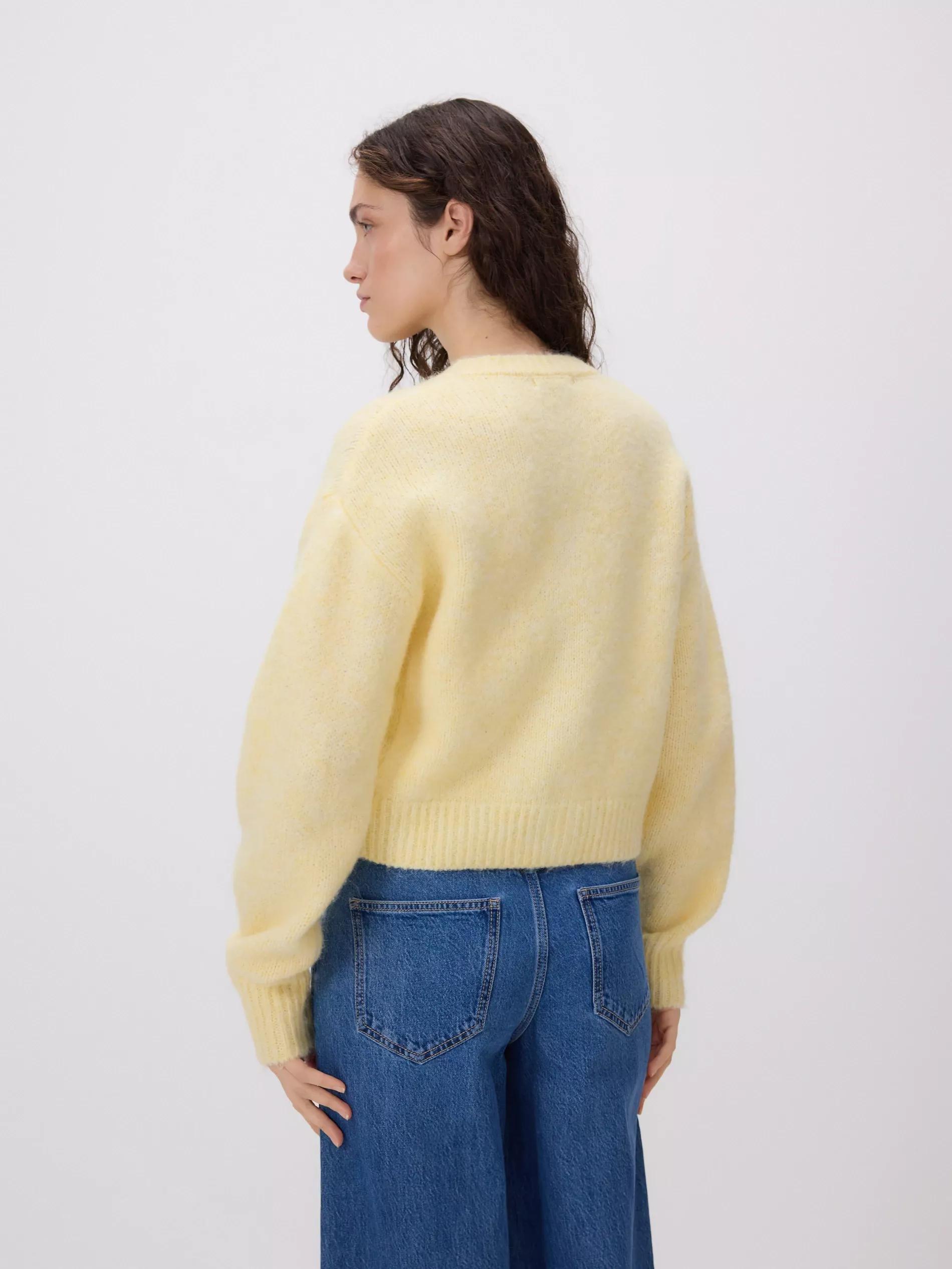Yellow Decorative Knit Cardigan, Yellow, large image number 3