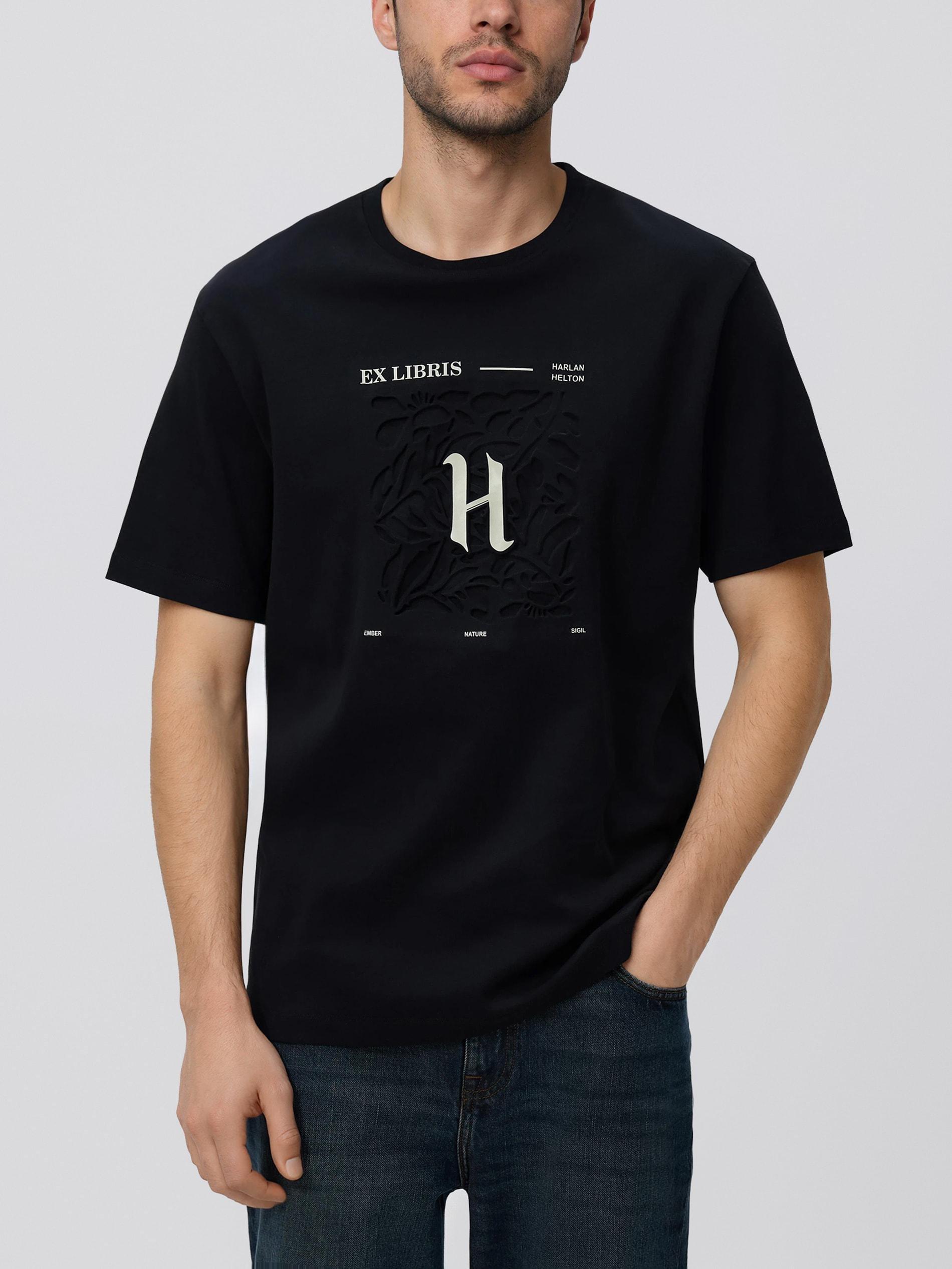 Black Regular Fit T-Shirt With Applique, Black, large image number 2