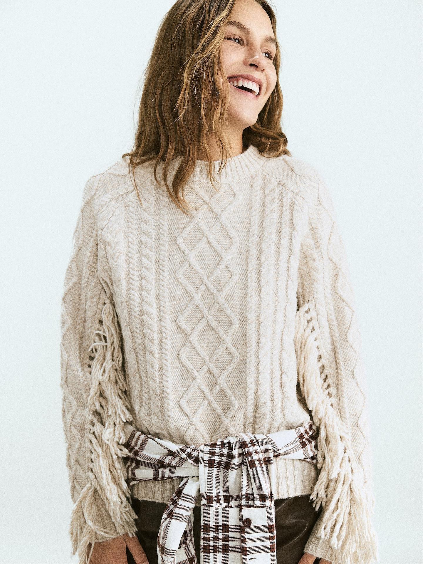 Beige Jumper With Fringes, Beige, large image number 1