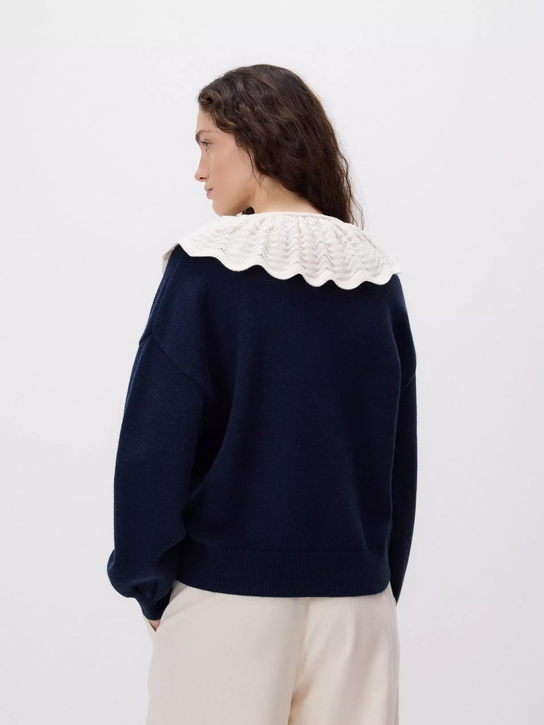 Navy Sweater With Decorative Collar, Navy, large image number 3