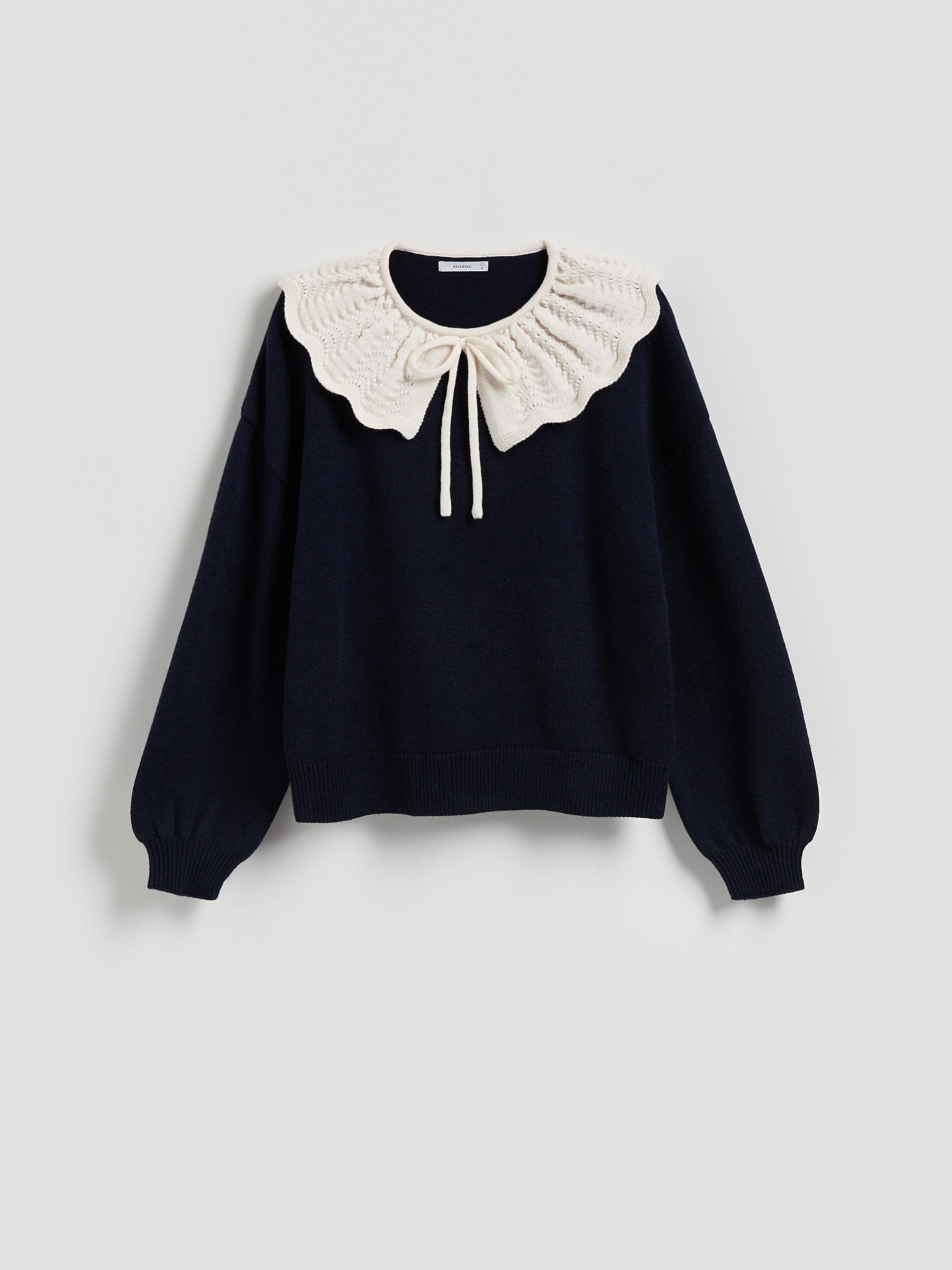 Navy Sweater With Decorative Collar, Navy, large image number 4