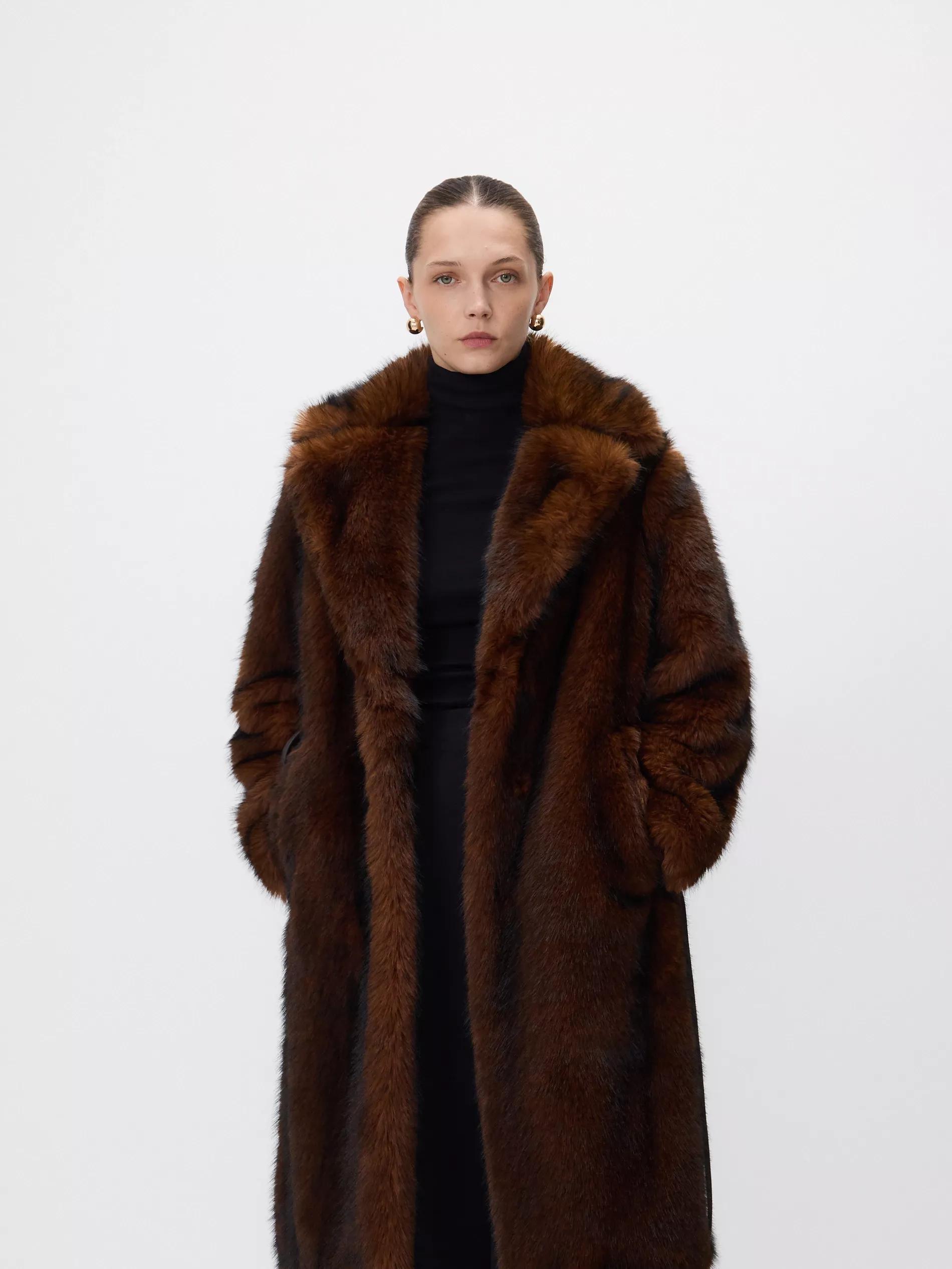 LADIES` COAT & BELT BROWN, Brown, large image number 2