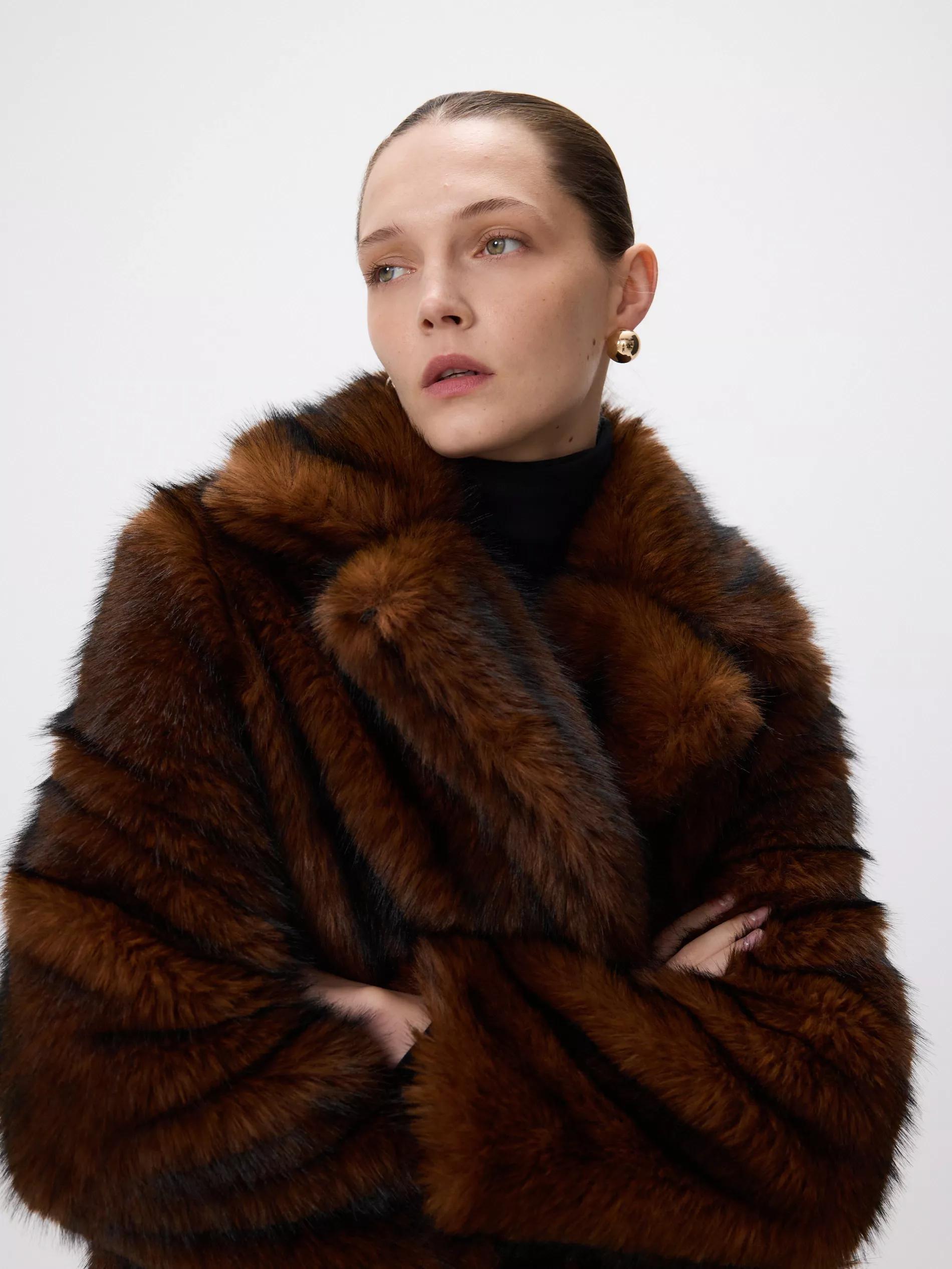 LADIES` COAT & BELT BROWN, Brown, large image number 3