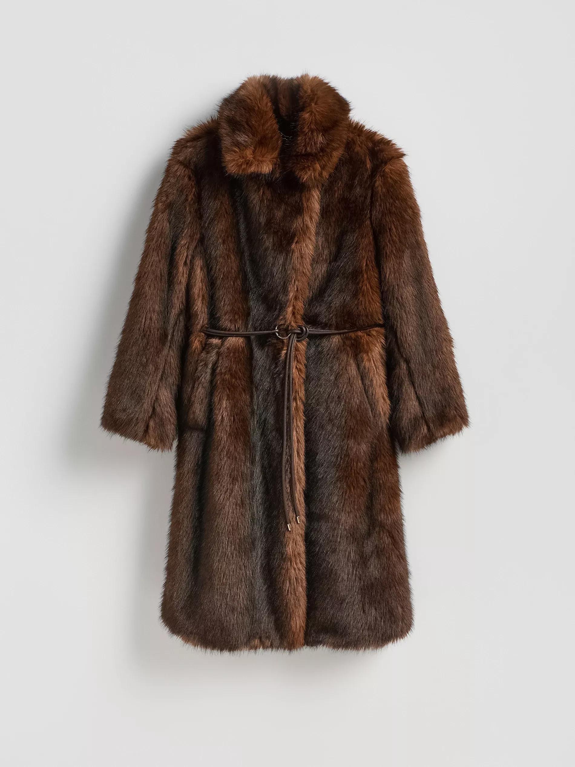 LADIES` COAT & BELT BROWN, Brown, large image number 5