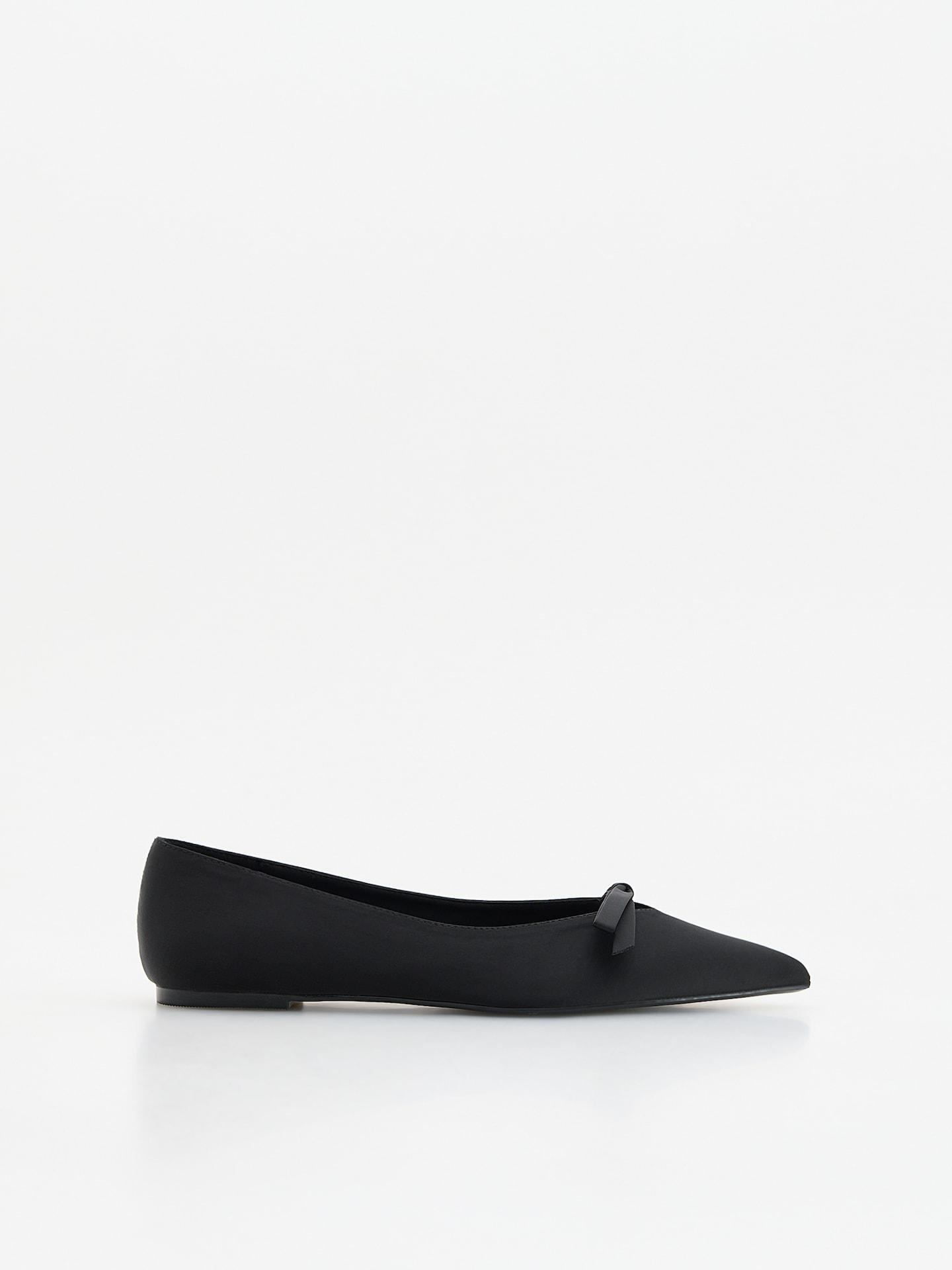 Black Ballerinas With Bow Detail, Black, medium