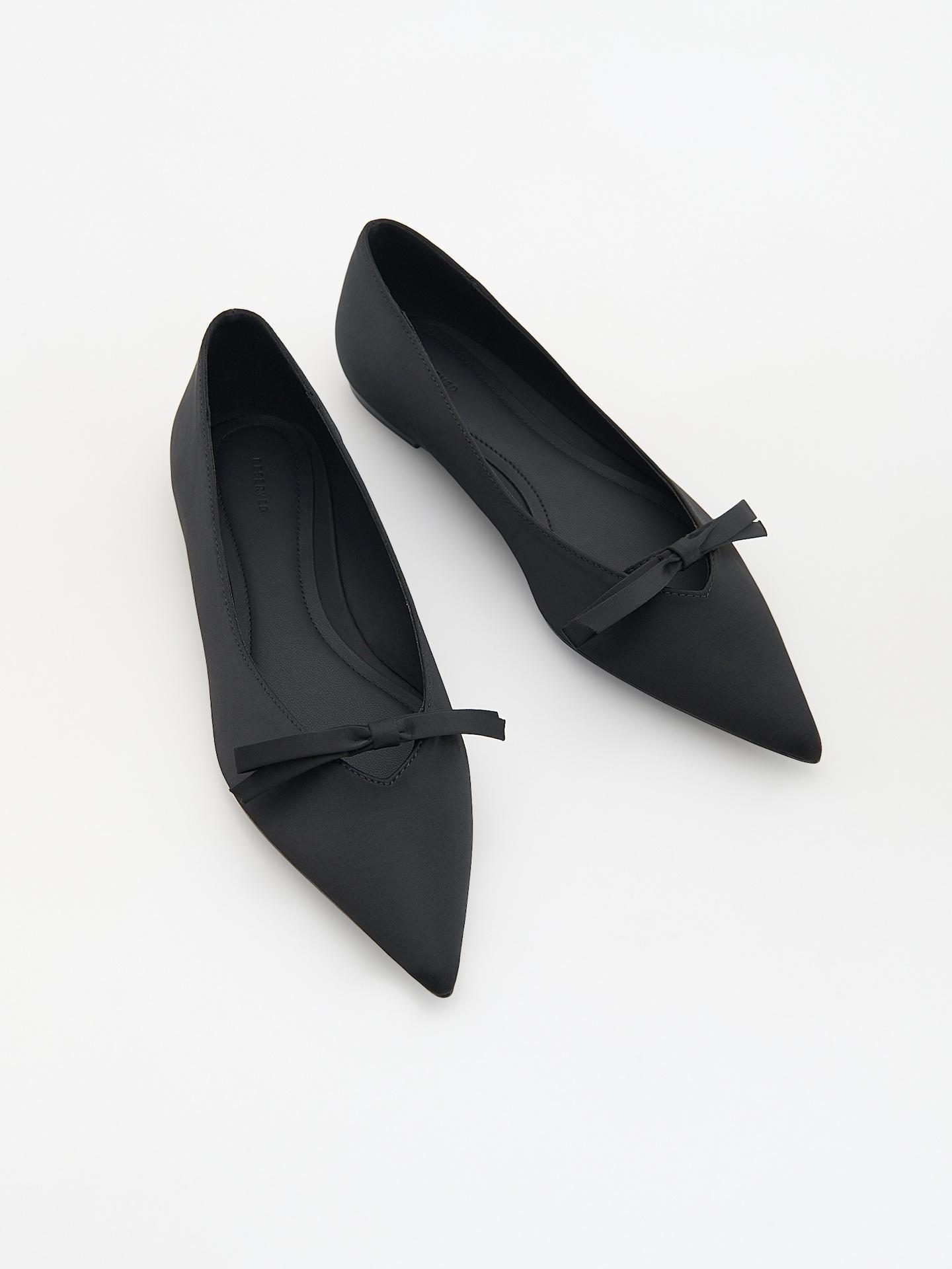 Black Ballerinas With Bow Detail, Black, medium