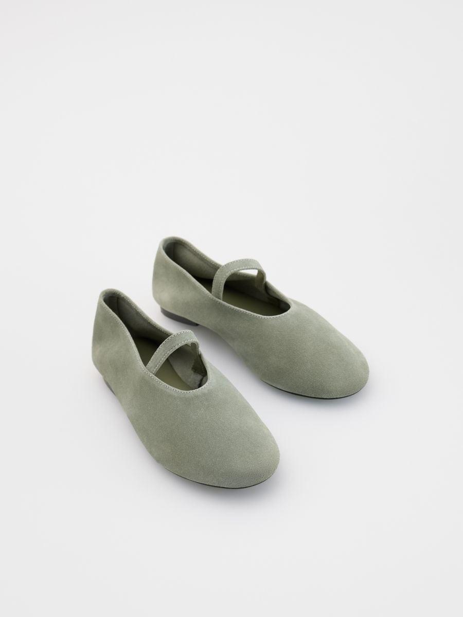 Green Suede Ballerinas, , large image number 1