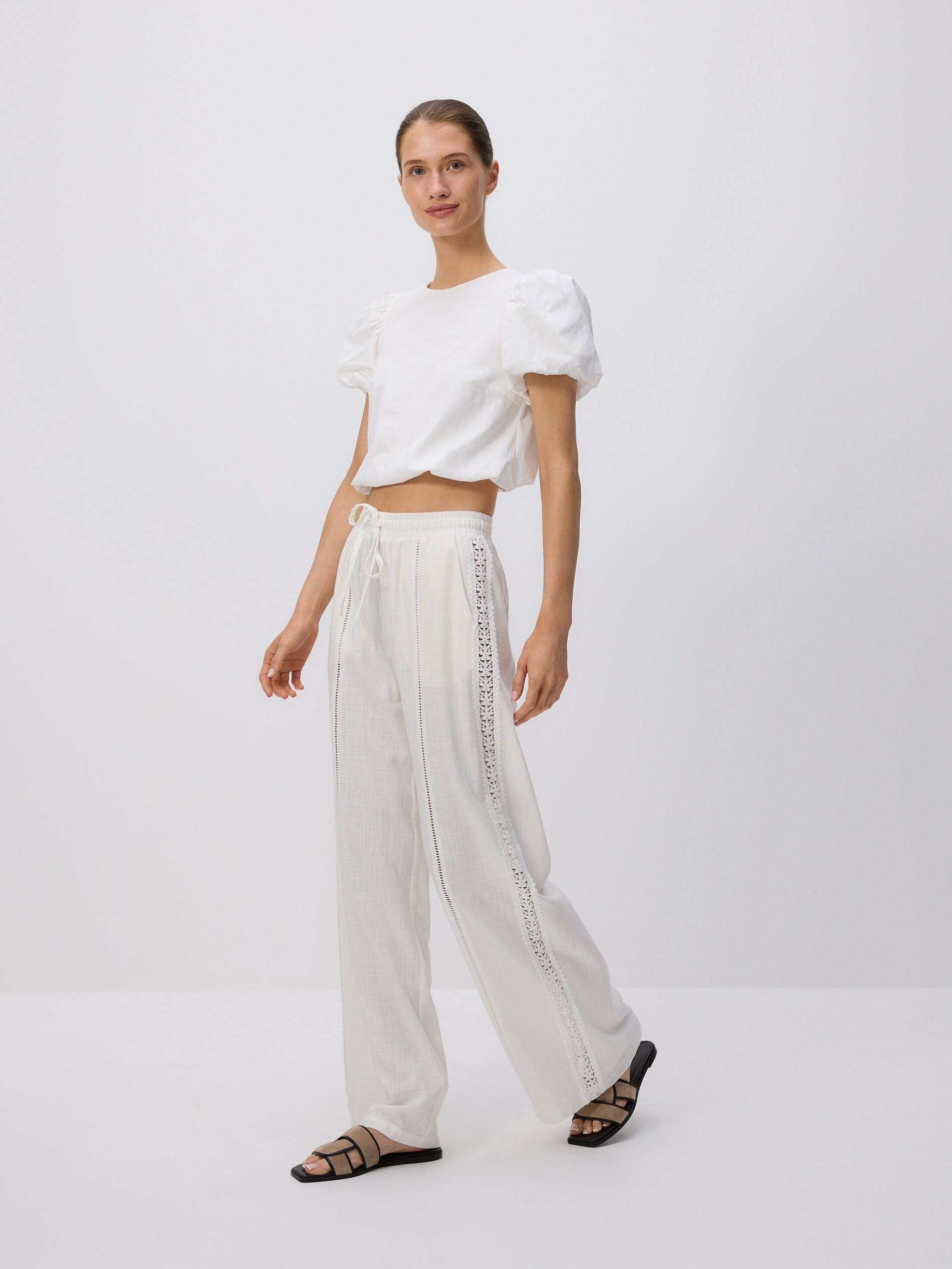 WHITE Pants with openwork trim, White, medium