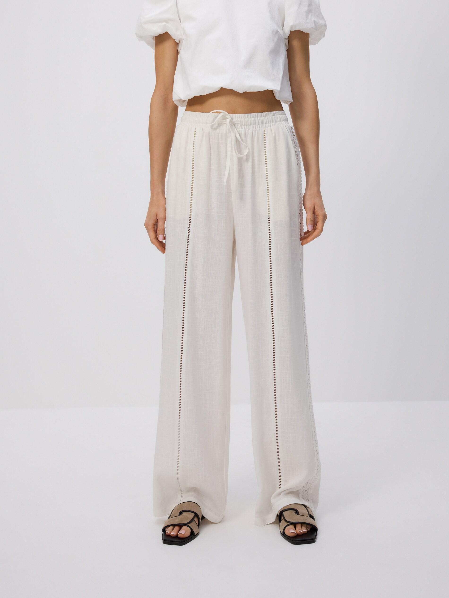 WHITE Pants with openwork trim, White, medium