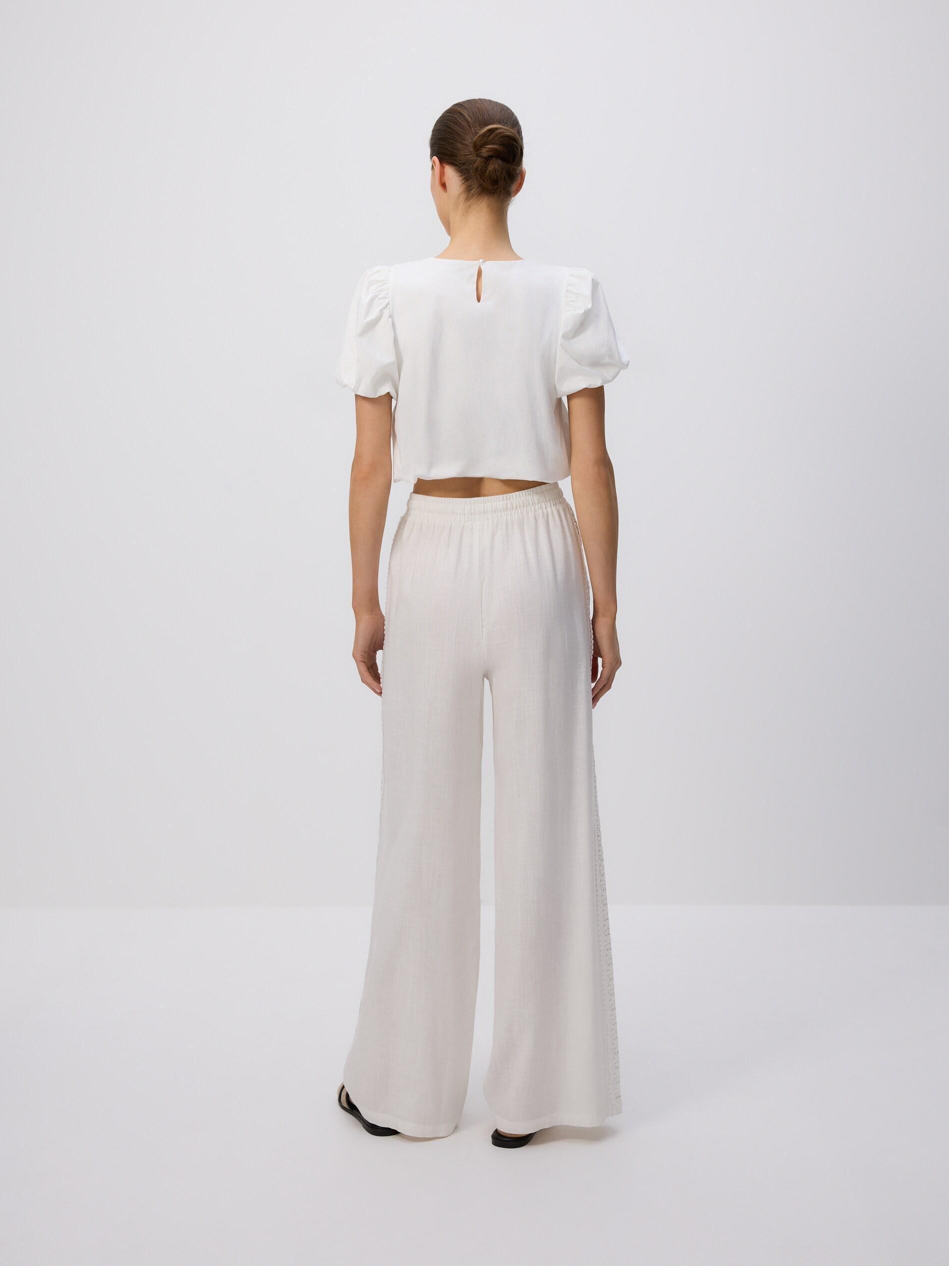 WHITE Pants with openwork trim, White, large image number 3