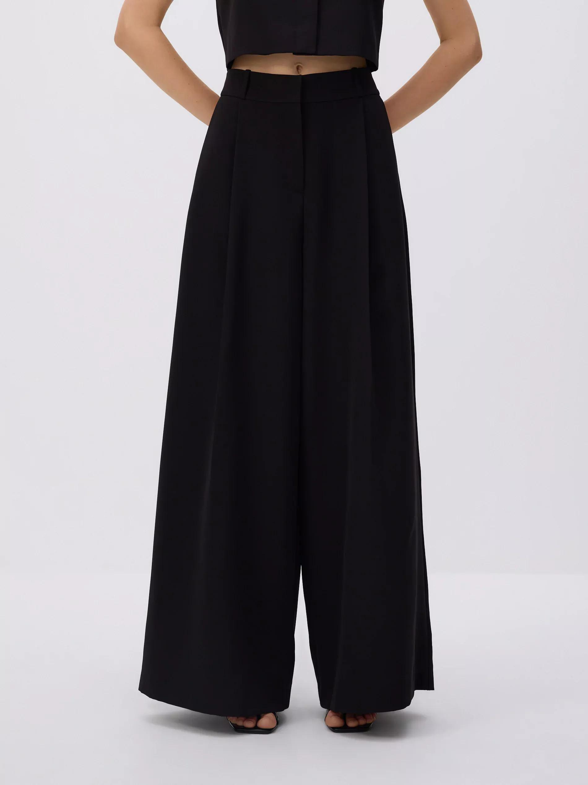 Black Wide Leg Trousers, Black, large image number 0