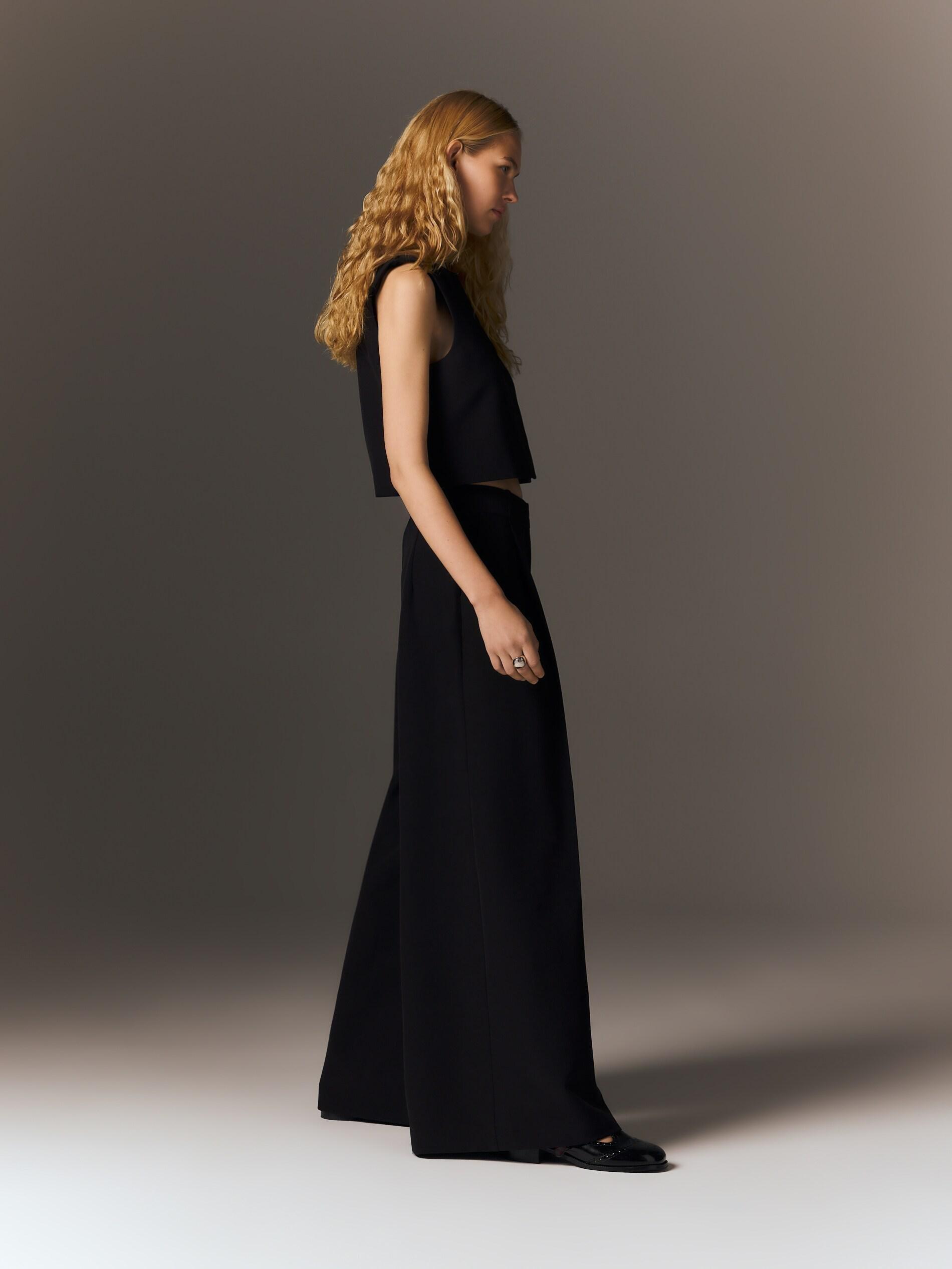 Black Wide Leg Trousers, Black, large image number 1