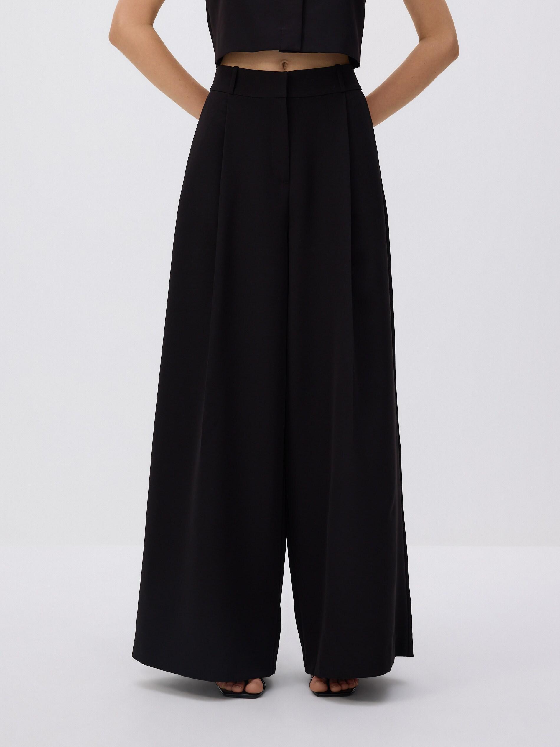 Black Wide Leg Trousers, Black, large image number 2
