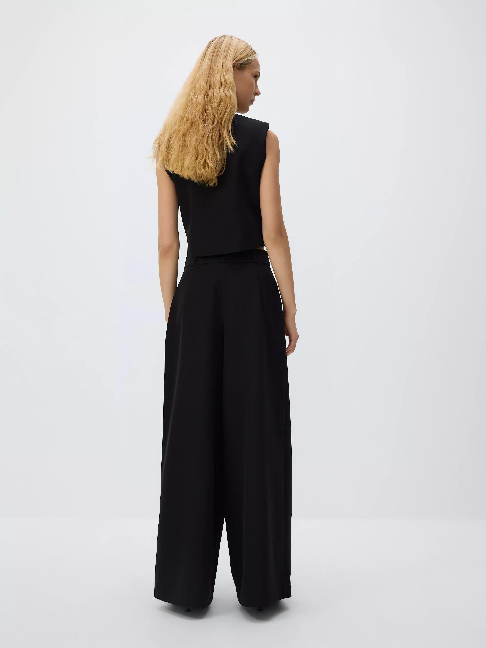 Black Wide Leg Trousers, Black, large image number 3