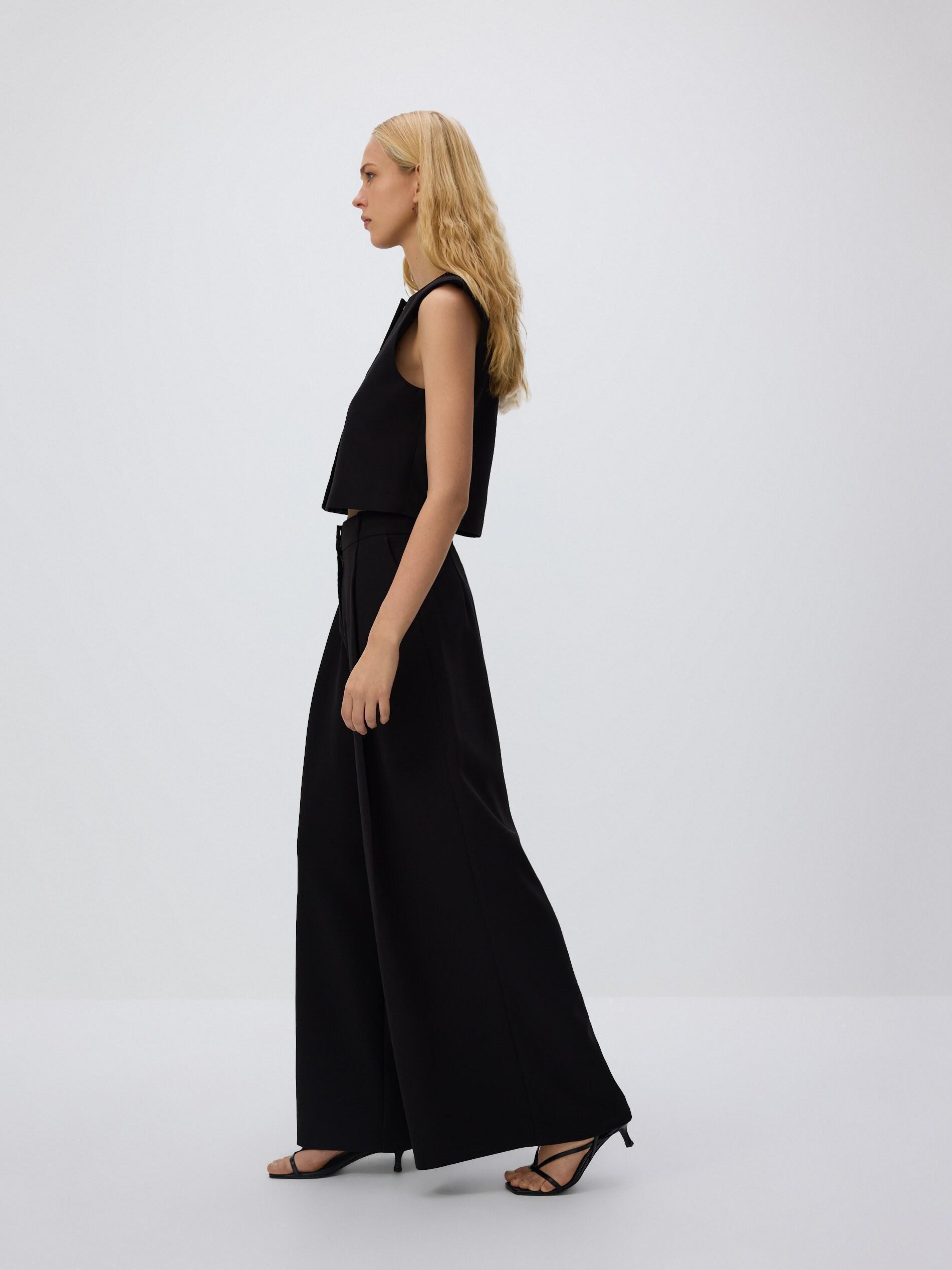 Black Wide Leg Trousers, Black, large image number 4