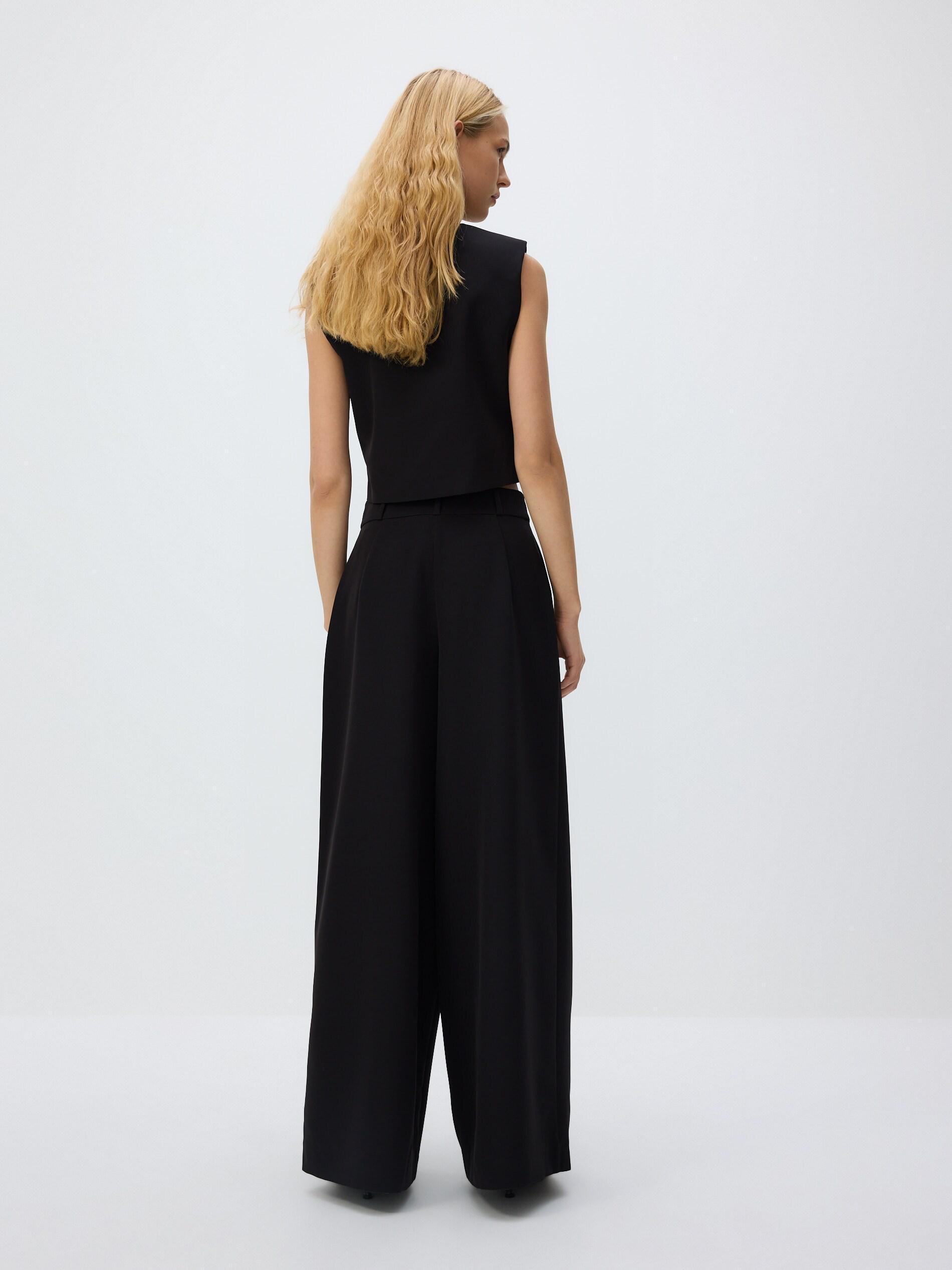 Black Wide Leg Trousers, Black, large image number 5