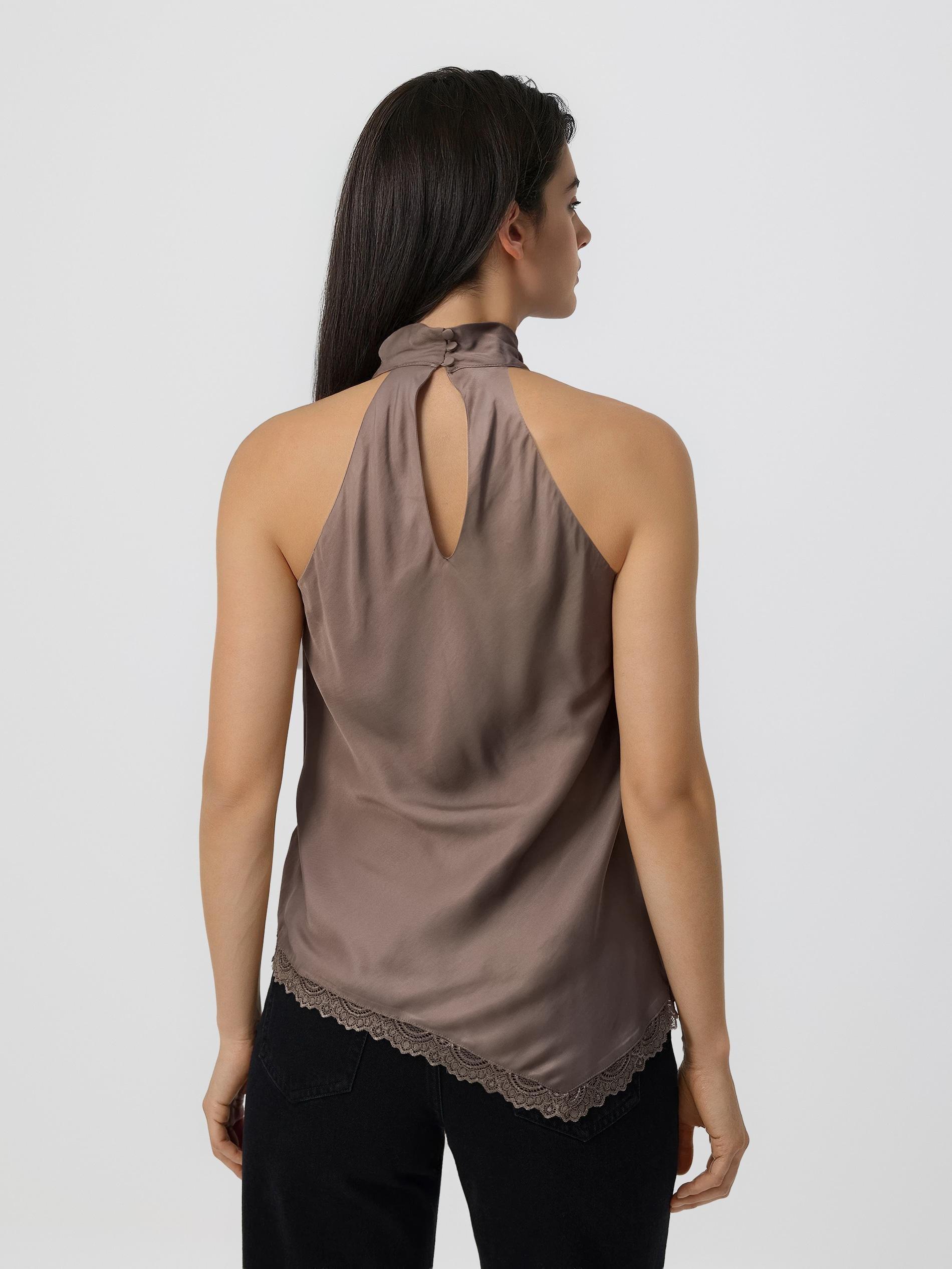 Beige Satin Top With Lace, Beige, large image number 1