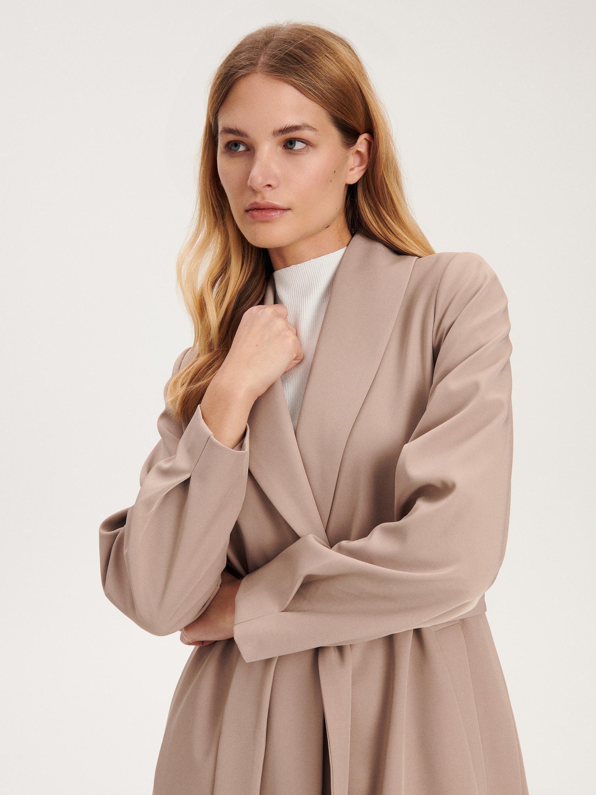 Beige Coat With Tie Waist Belt, , large image number 1