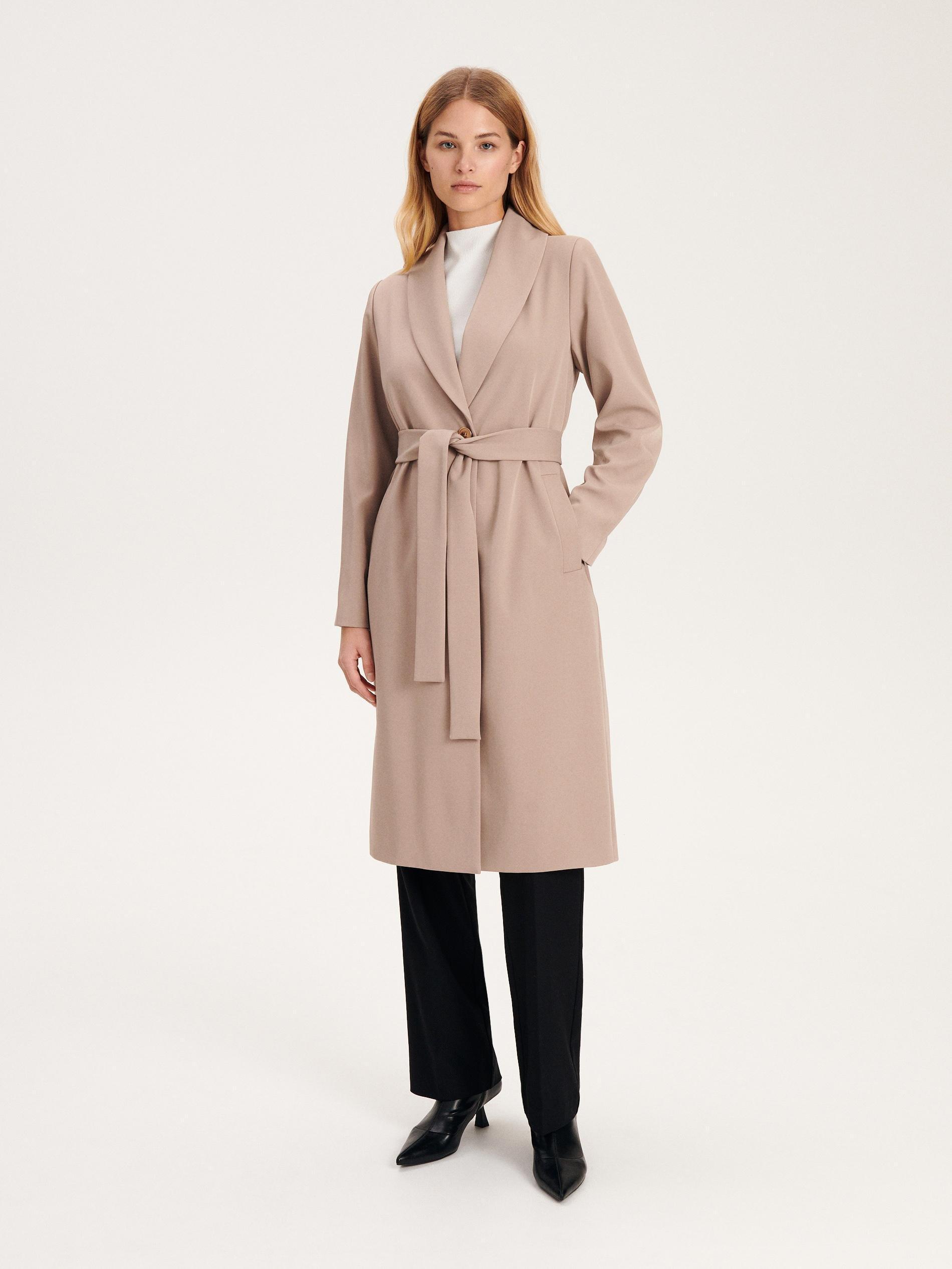 Beige Coat With Tie Waist Belt, , large image number 3