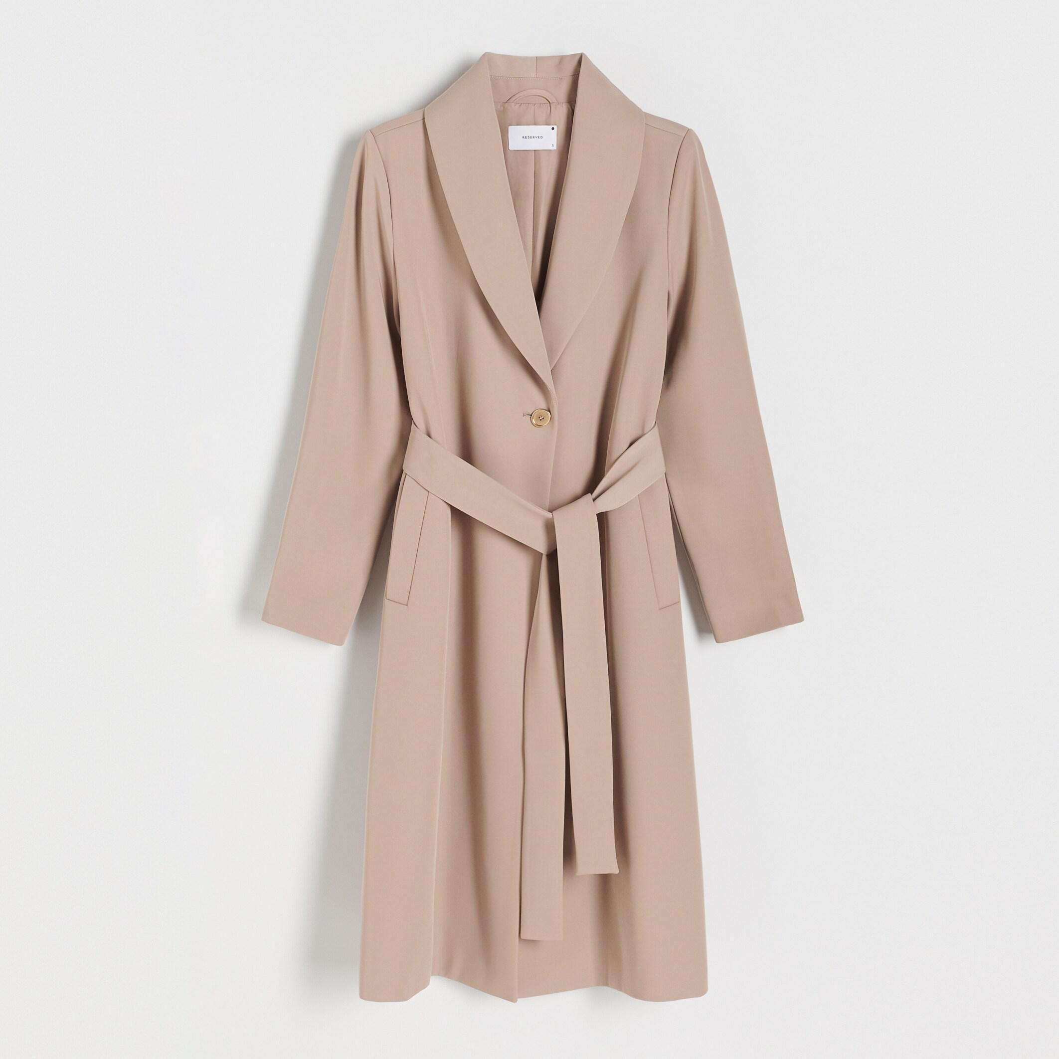Beige Coat With Tie Waist Belt, , large image number 4