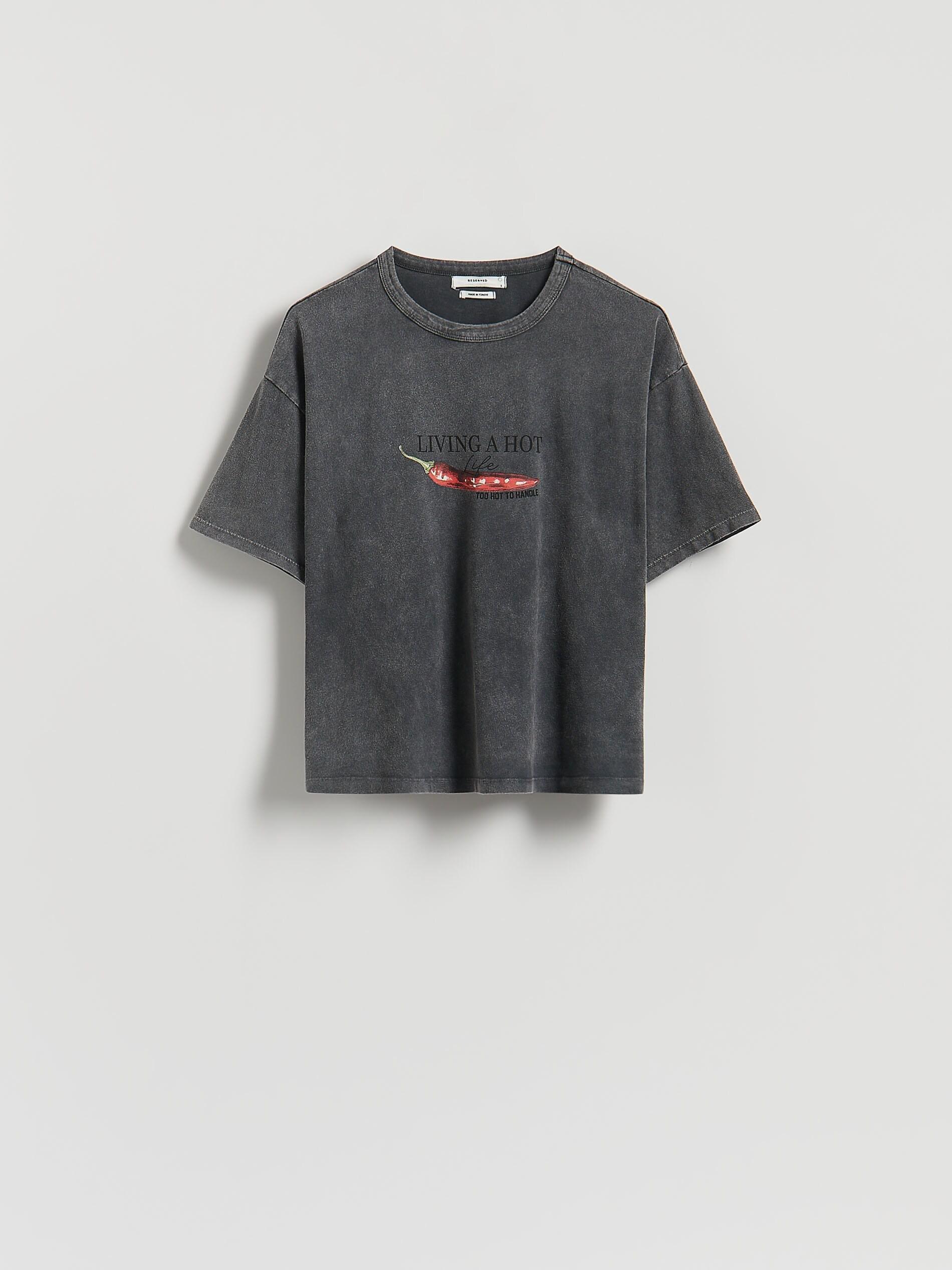 Grey T-Shirt With Print, Grey, medium