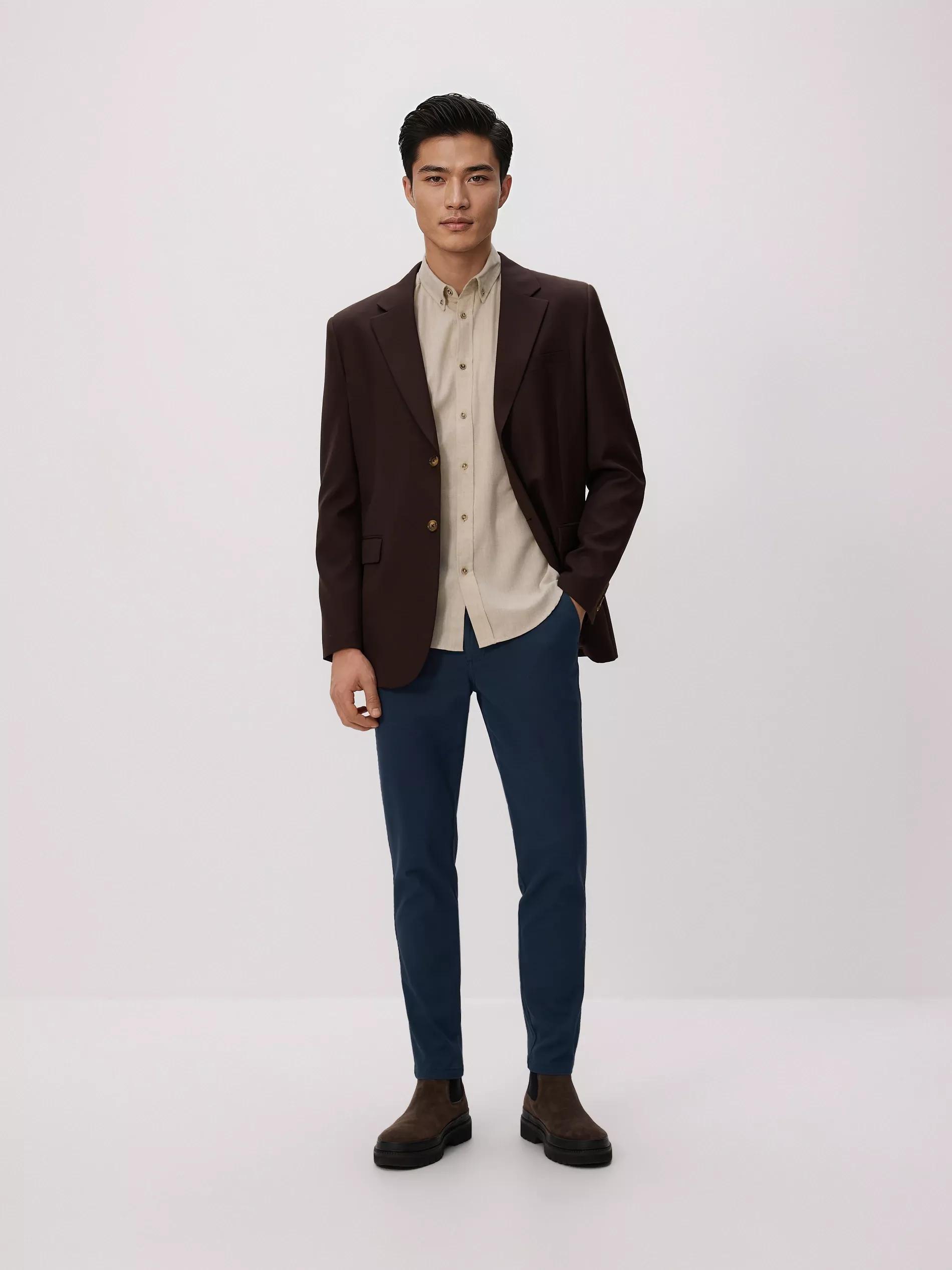 Navy Chino Slim Cotton Rich Trousers, 7401_95P, large image number 1