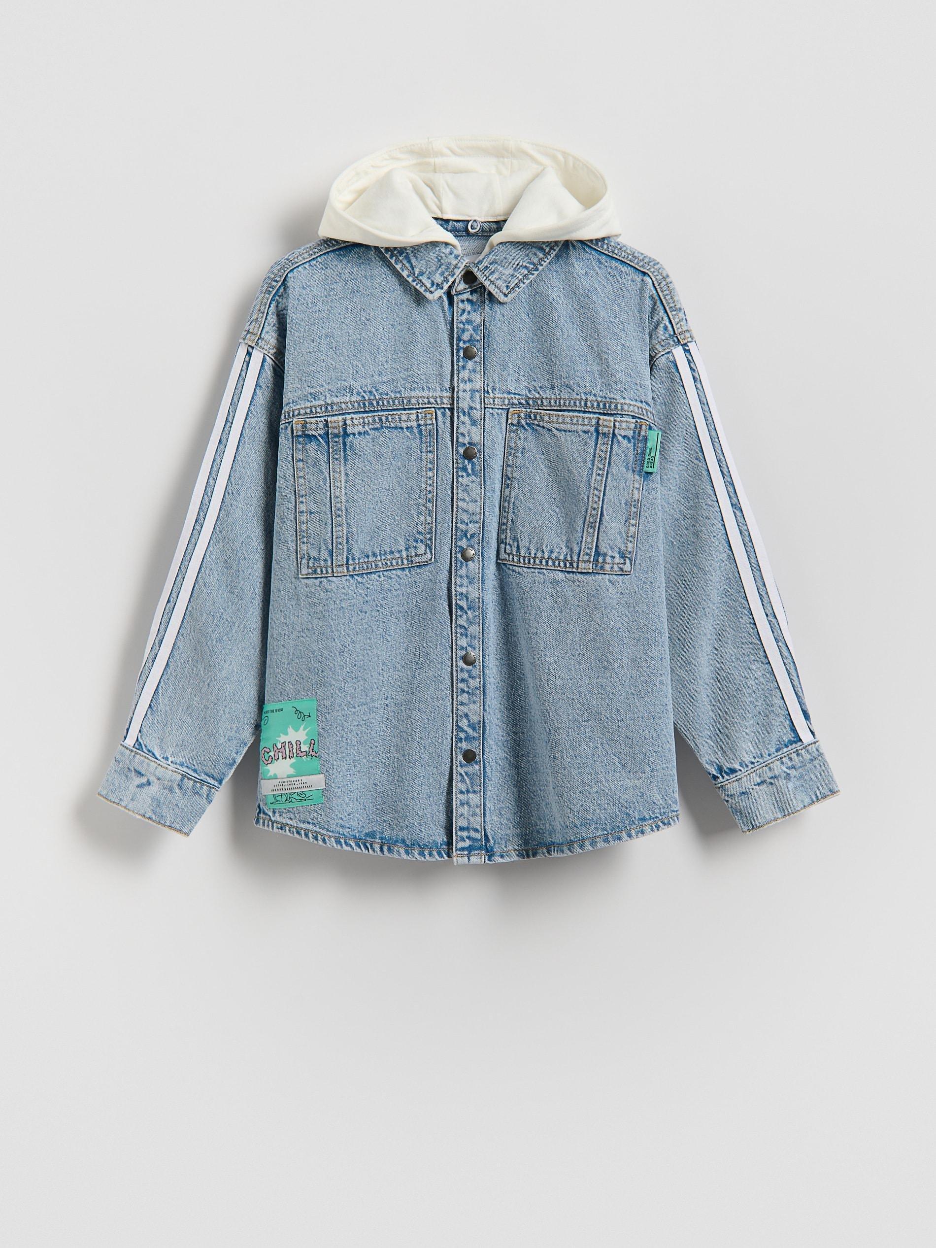 Blue Jeans Hooded Denim Shirt, Blue, large image number 1