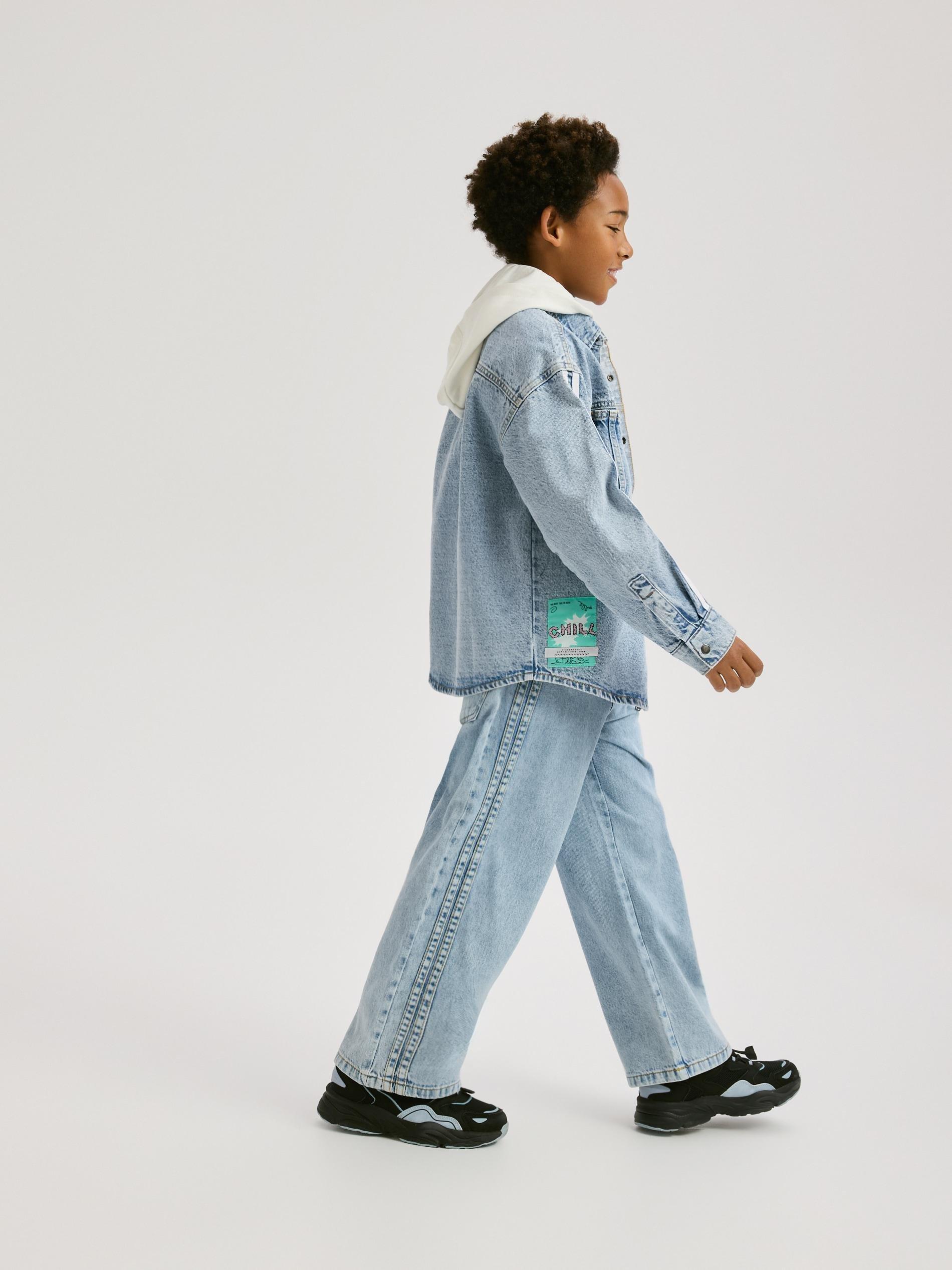 Blue Jeans Hooded Denim Shirt, Blue, large image number 6