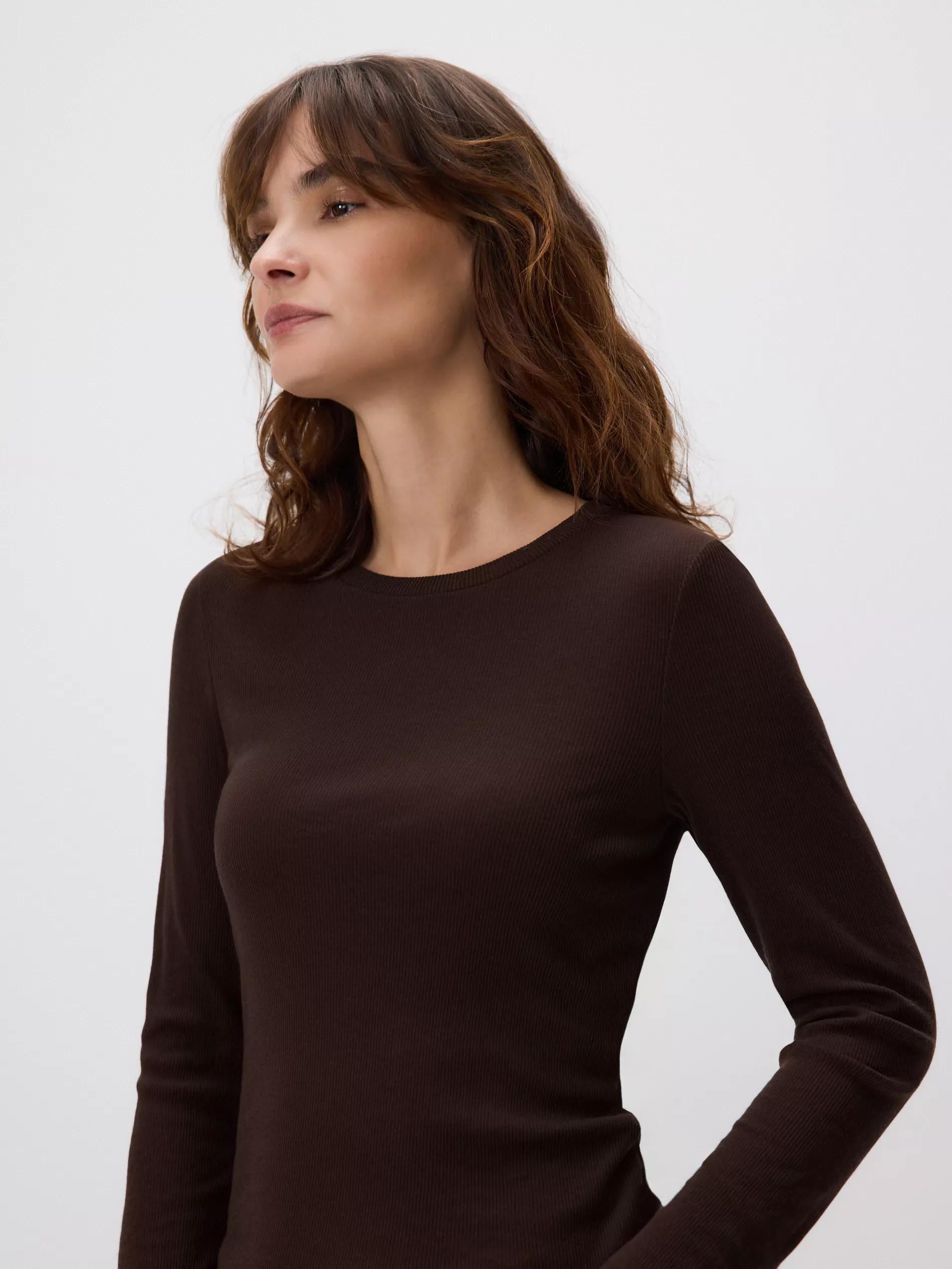 DARK BROWN Blouse with wool, Brown, large image number 0