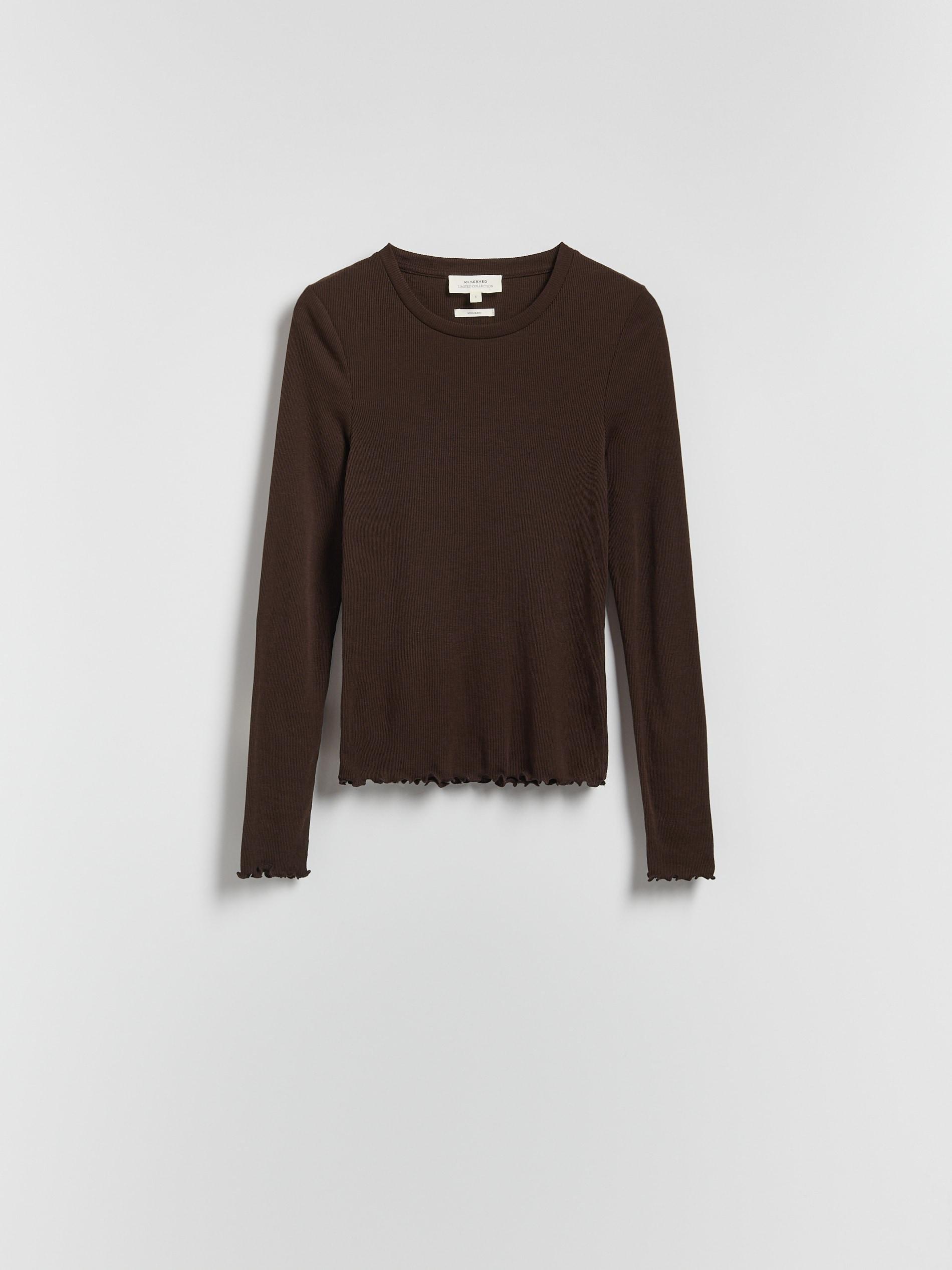 DARK BROWN Blouse with wool, Brown, large image number 4